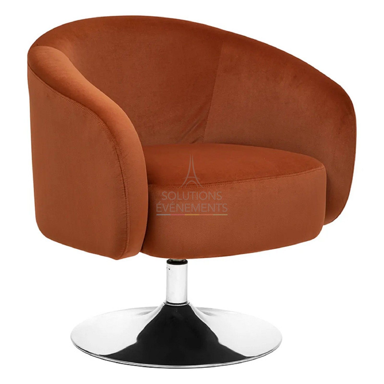 Rental of velvet swivel armchair with metal legs