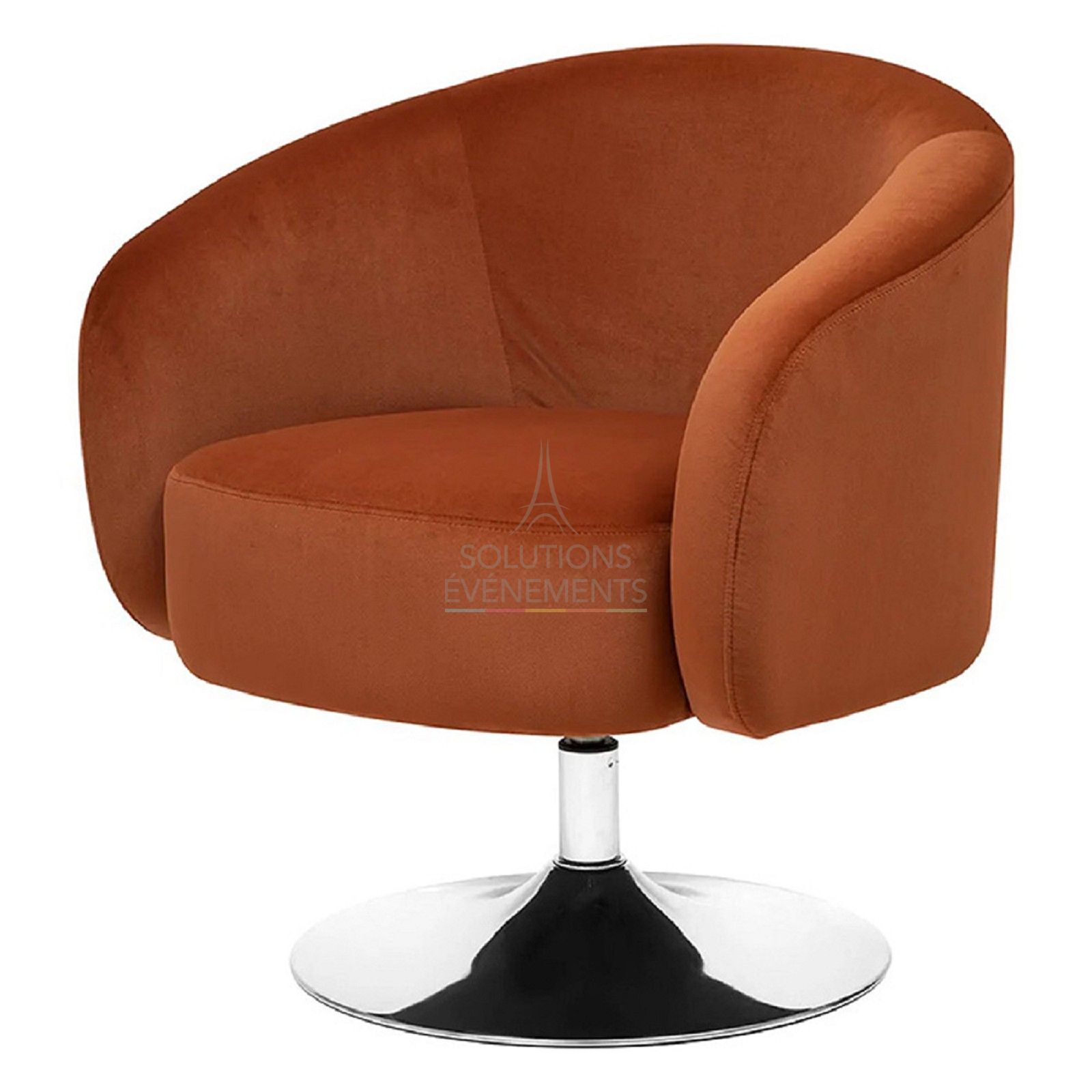 Rental of velvet swivel armchair with metal legs