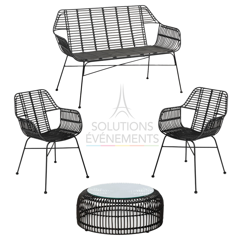 Rattan garden furniture rental with cushions