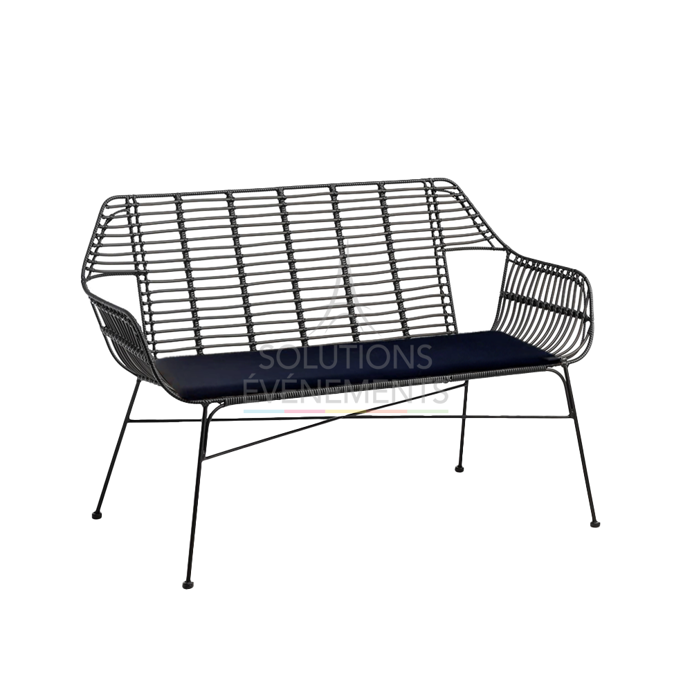 Rental Palm Rattan Black sofa / bench with cushion