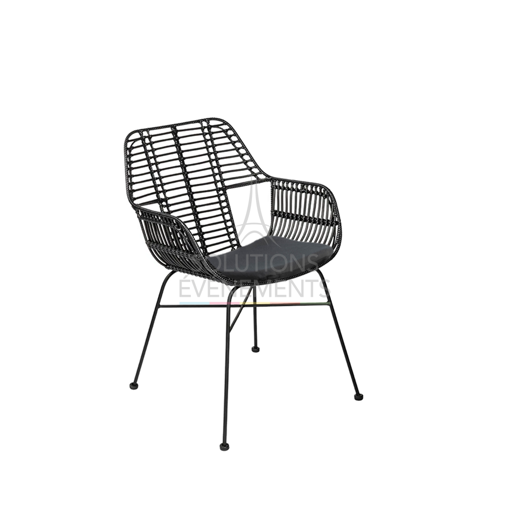 Rental Black Rattan Palm Armchair with cushion