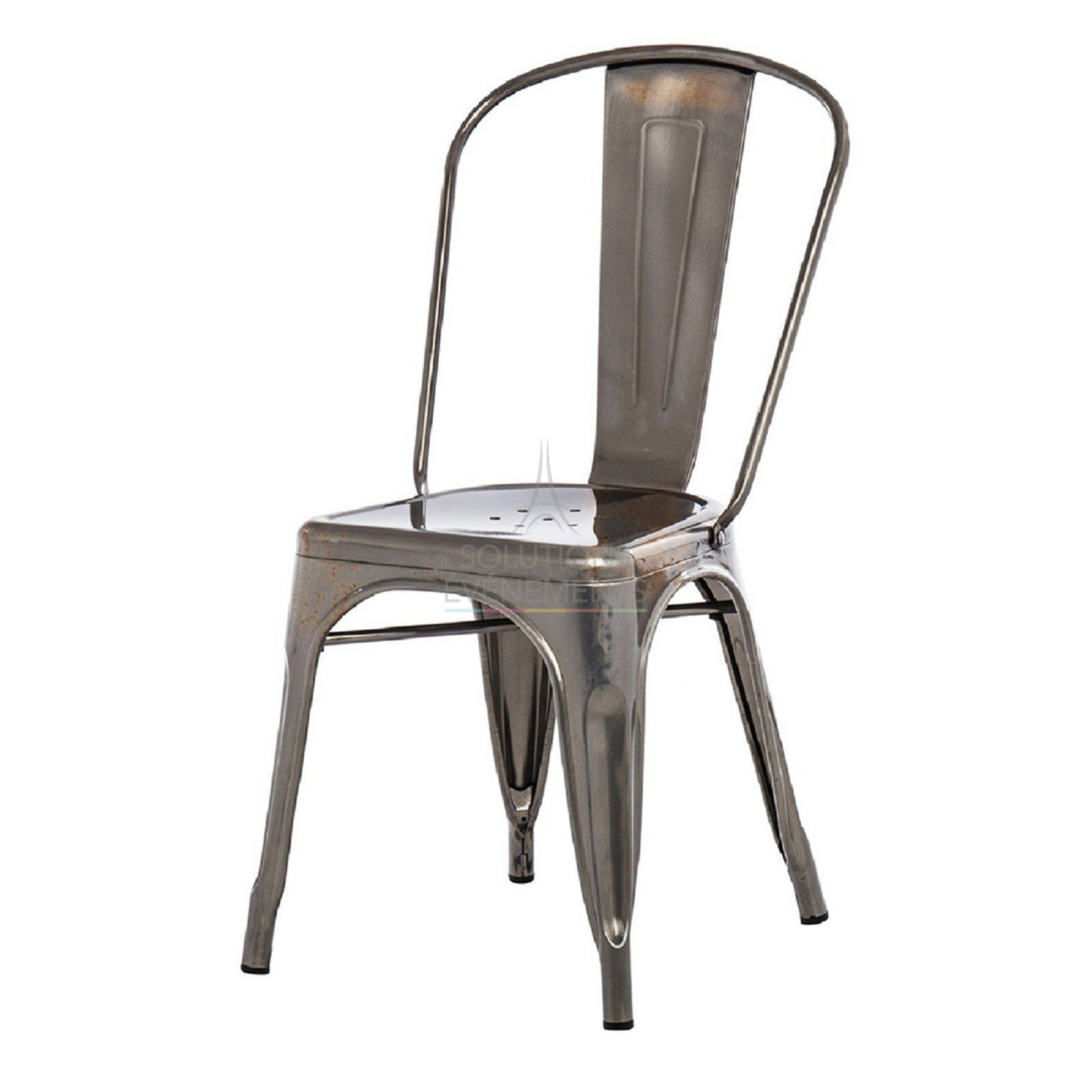 Rental of industrial metal chair in brushed steel color