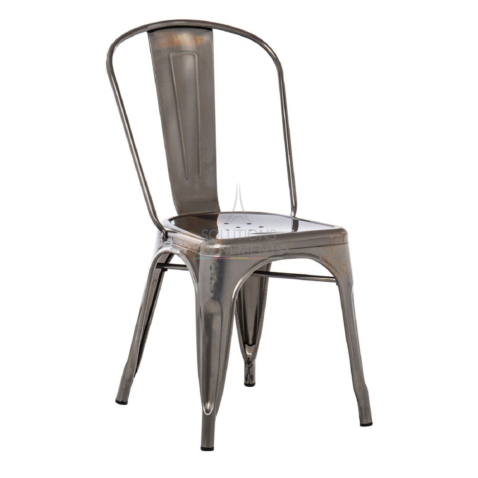 Rental of industrial metal chair in brushed steel color