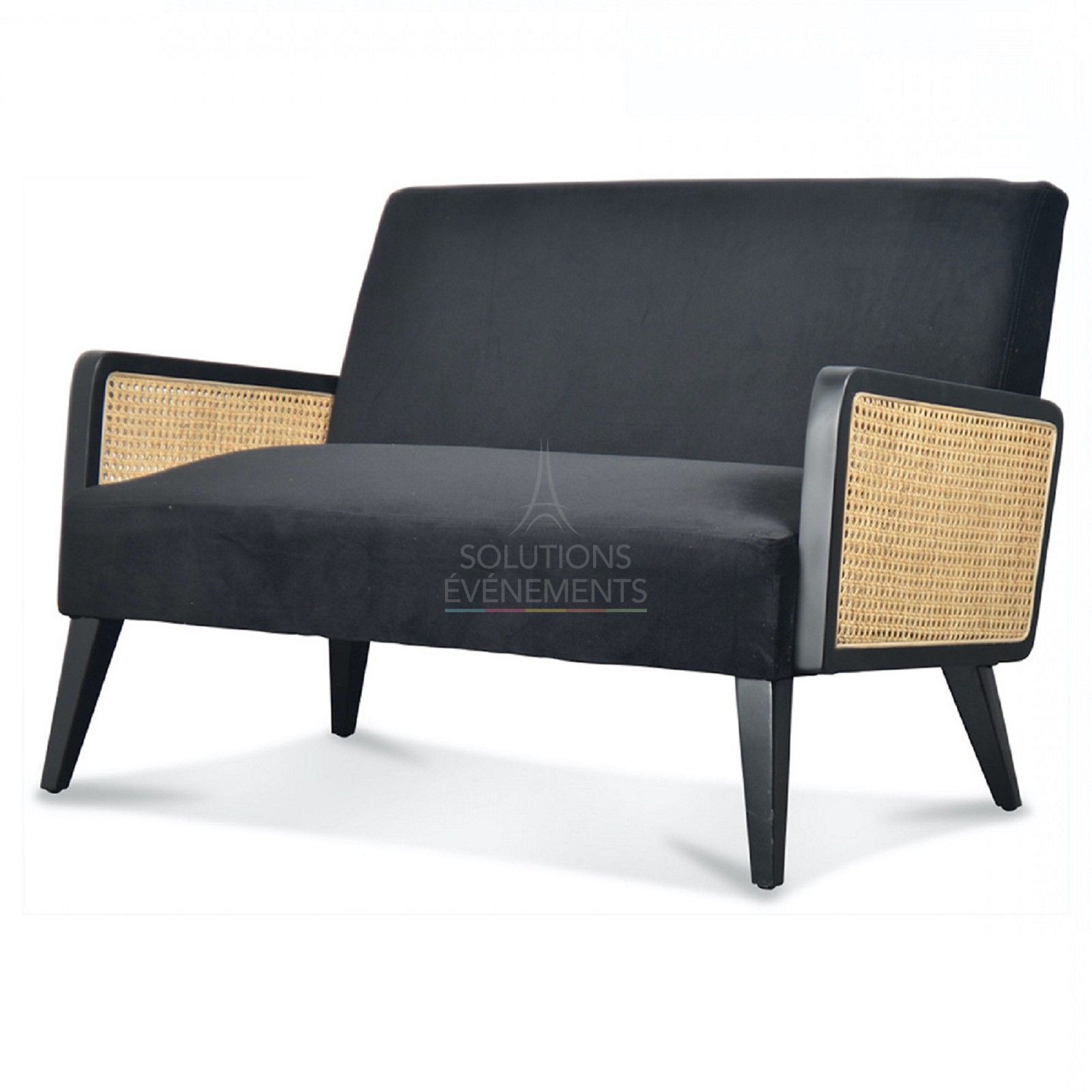 Cane and rattan velvet sofa rental