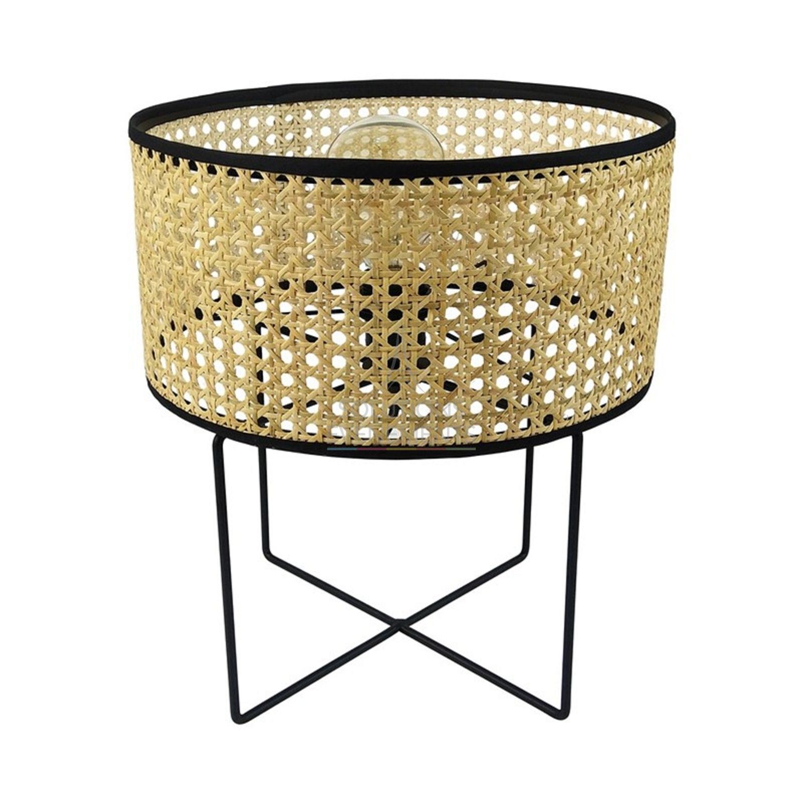 Cane and wicker style table lamp rental.