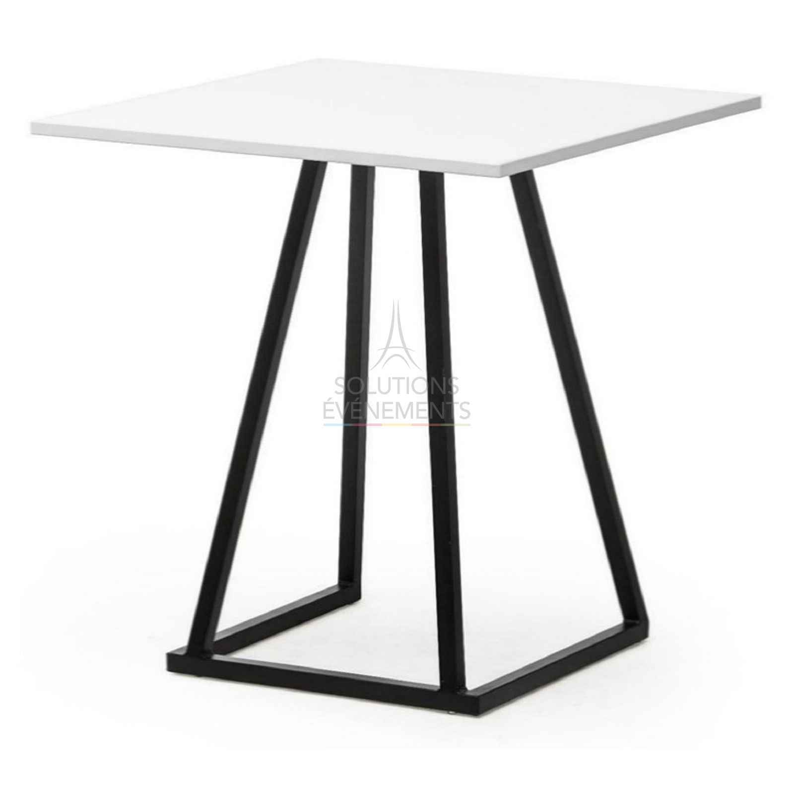 Rental of small pedestal table with square top.