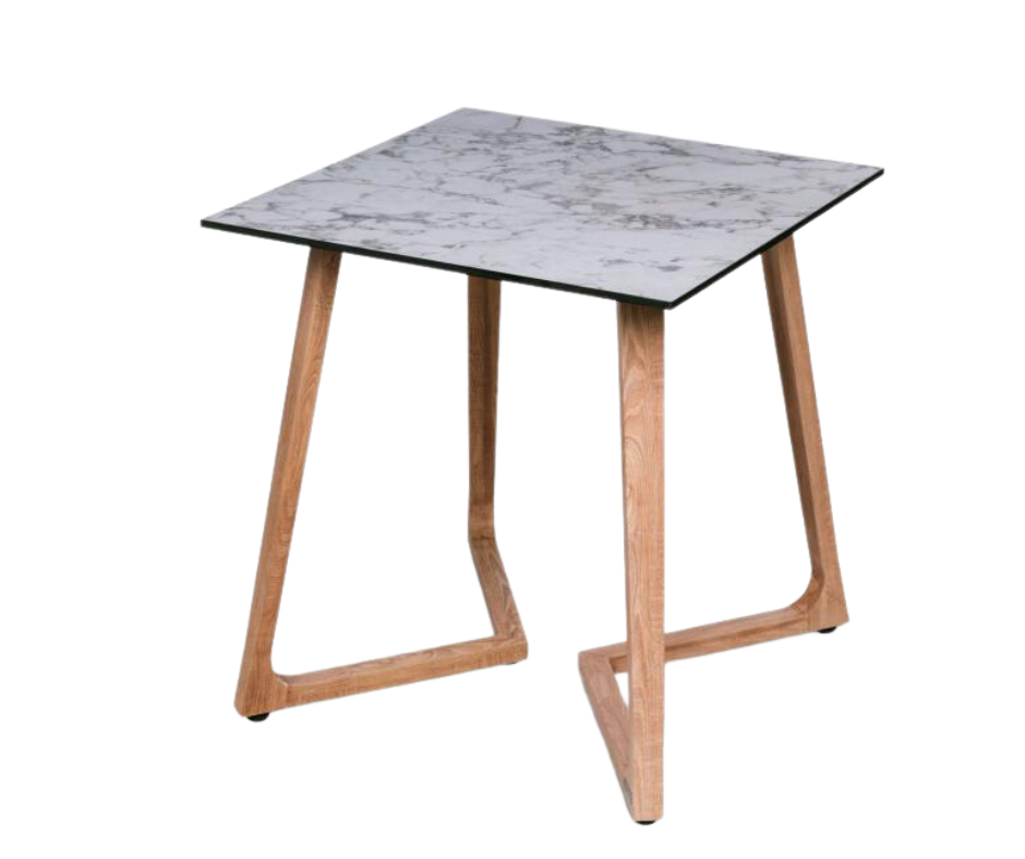 Rental of small designer table with white marble top