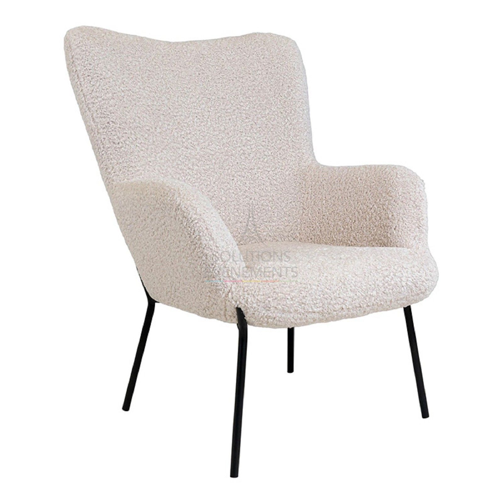 Location fauteuil bouclette blanche avec pieds noirs