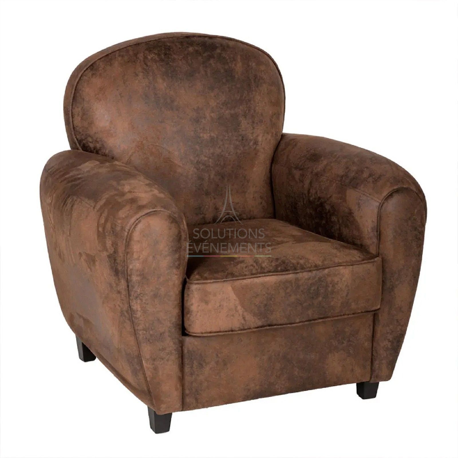 Location fauteuil club 1 place effet cuir marron vintage