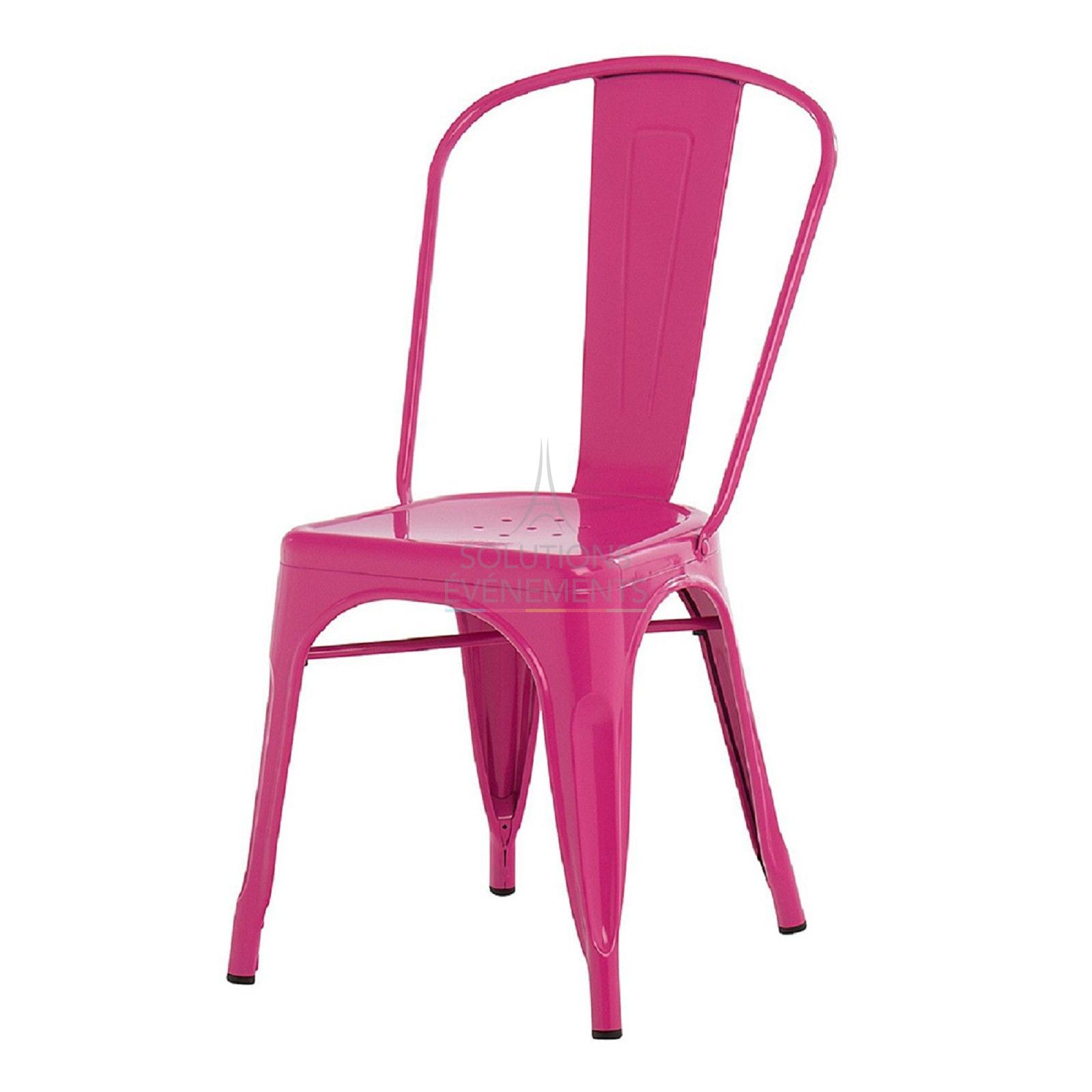 Rental of industrial metal chair in fuchsia pink color