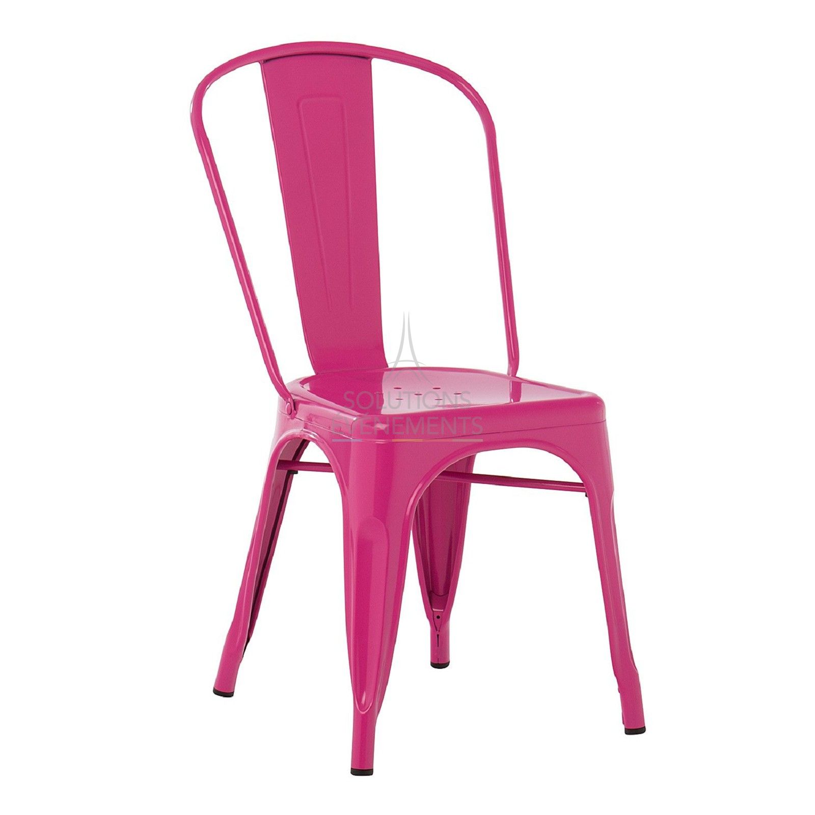 Rental of industrial metal chair in fuchsia pink color