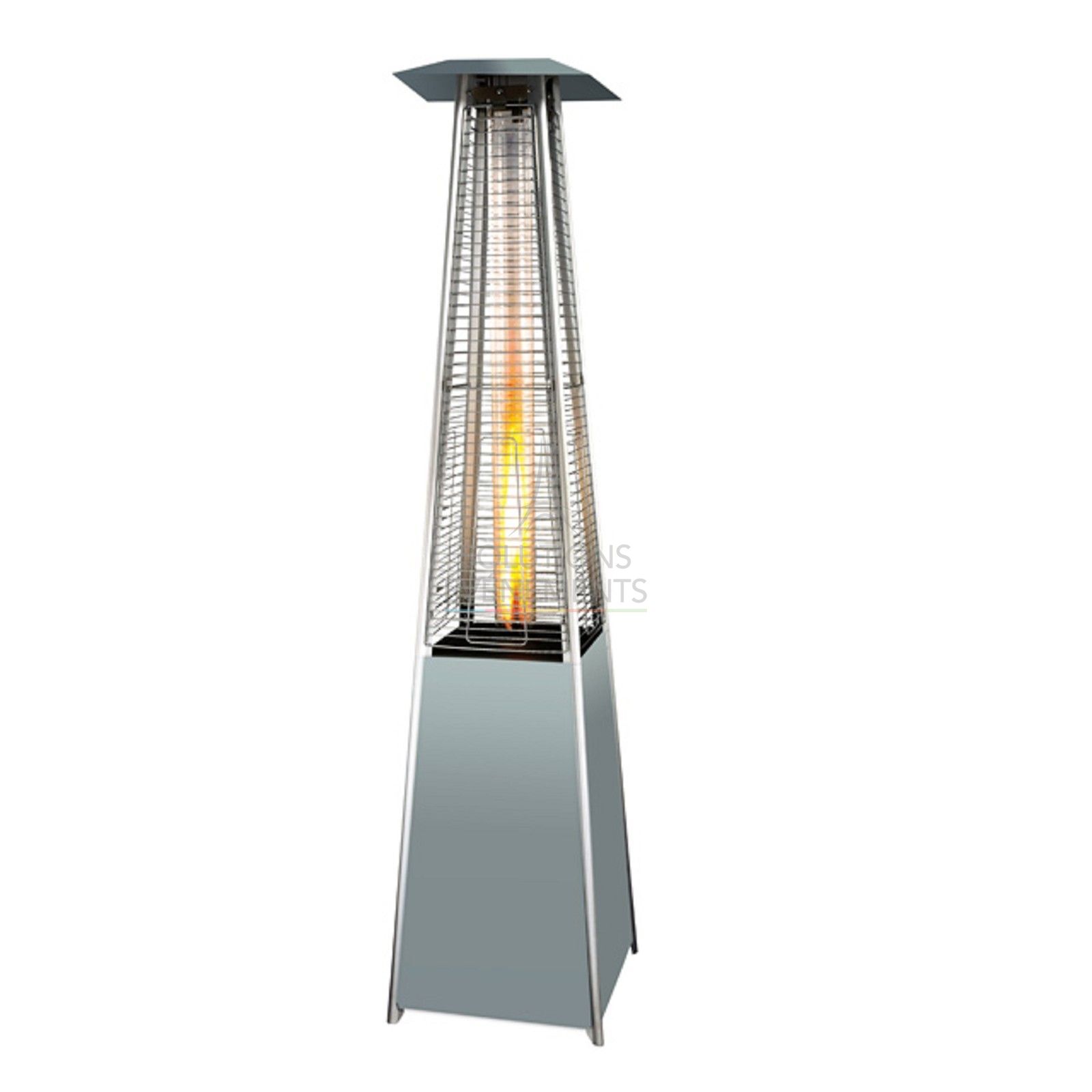 Gas heating for terraces and events, parasol type heater with designer flame