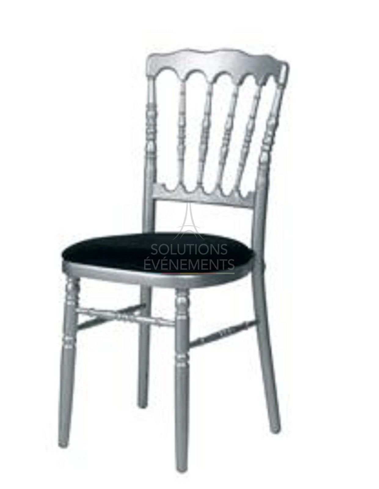 Rental of gray napoleon chair with black seat