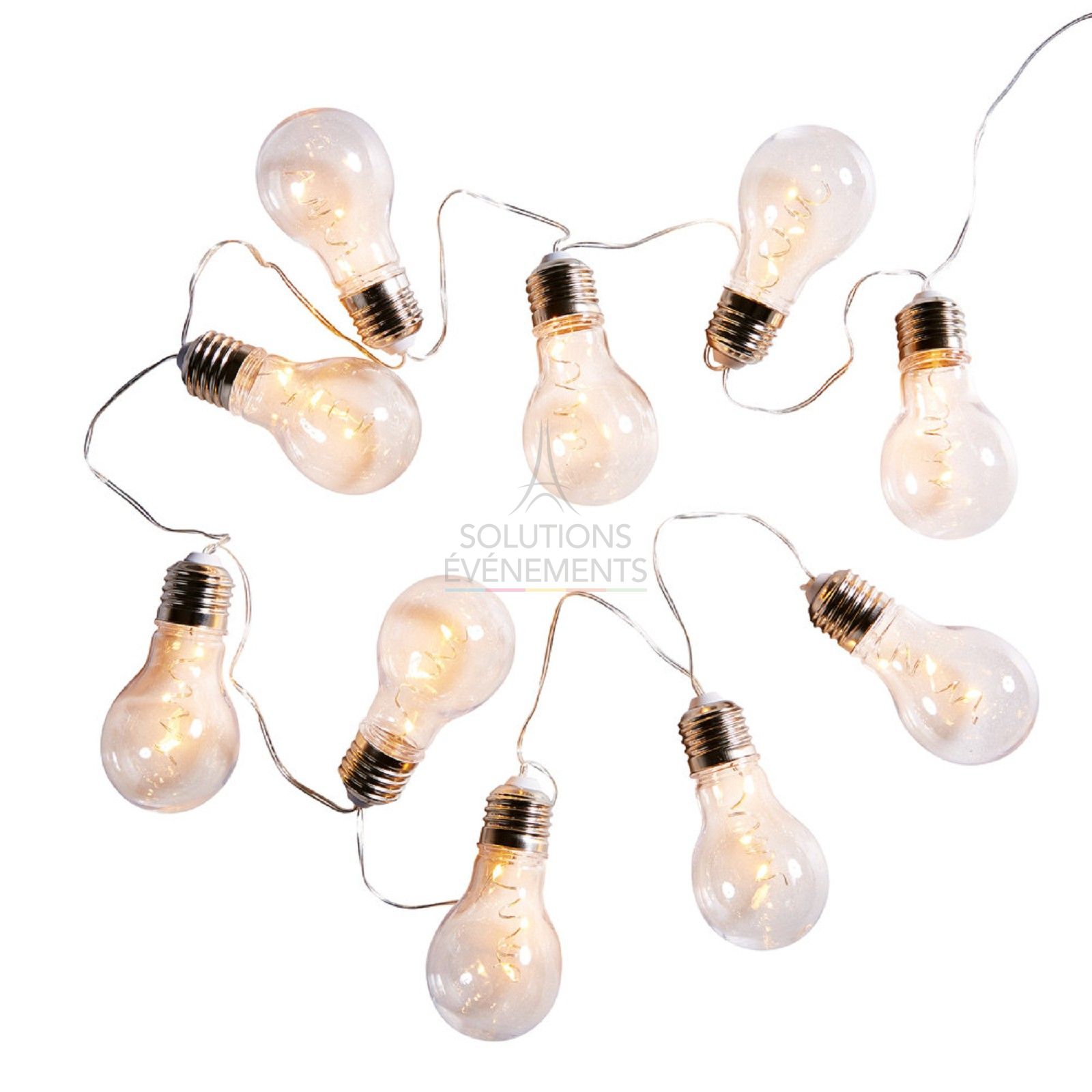 Rental of guinguette light garland with raw bulbs