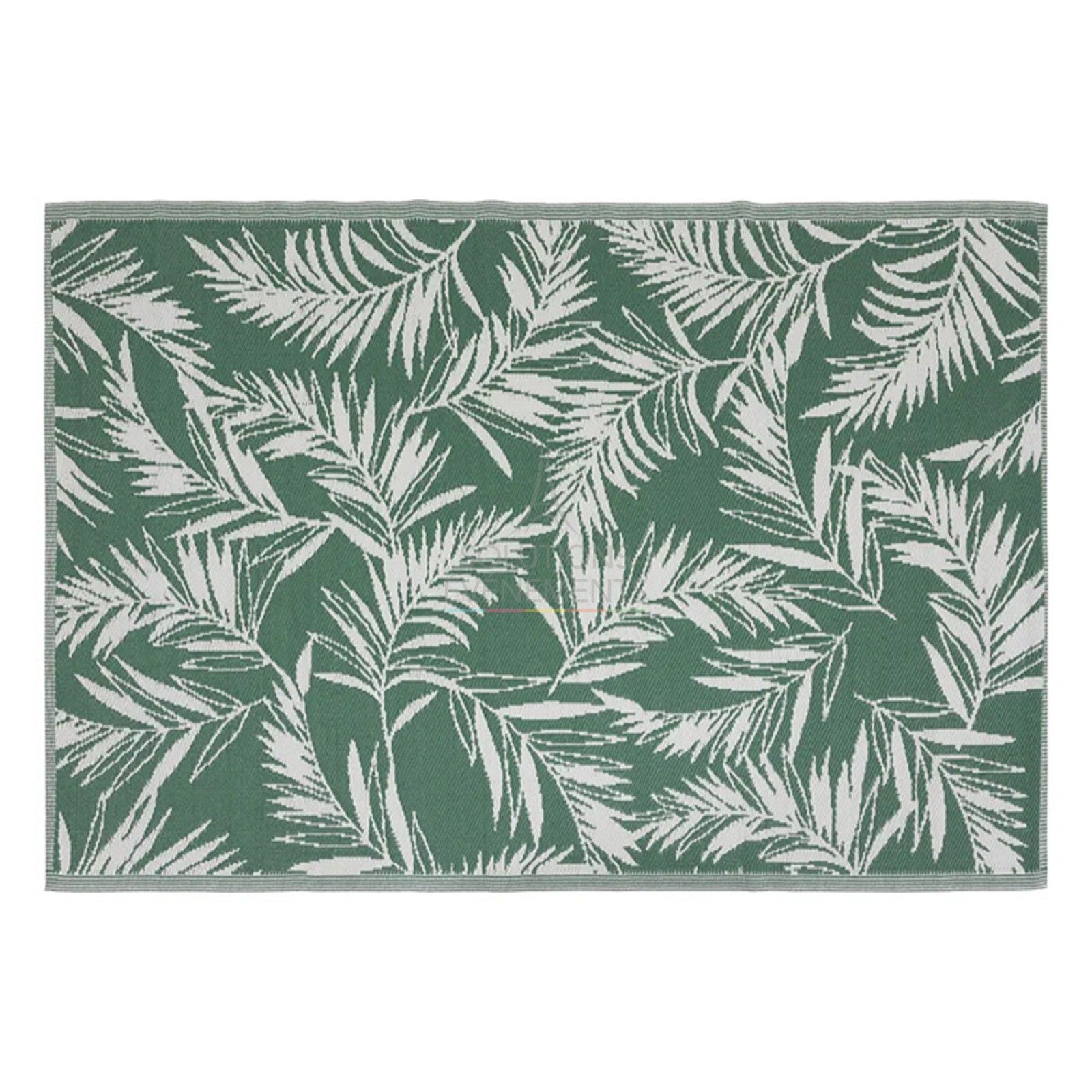 Rental of contemporary green and white jungle style rug