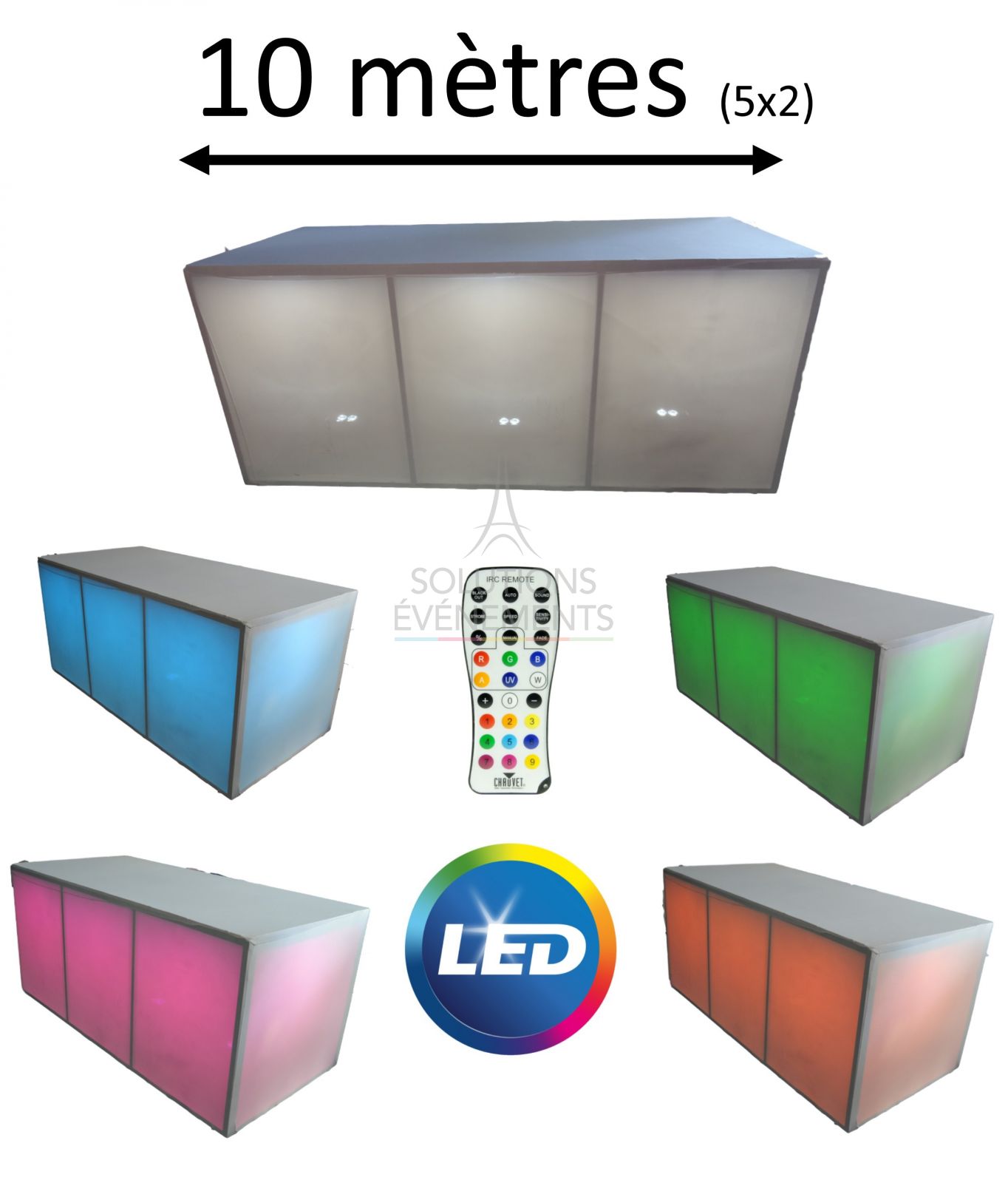 Rental of a turnkey kit including 10 meters of illuminated sideboards