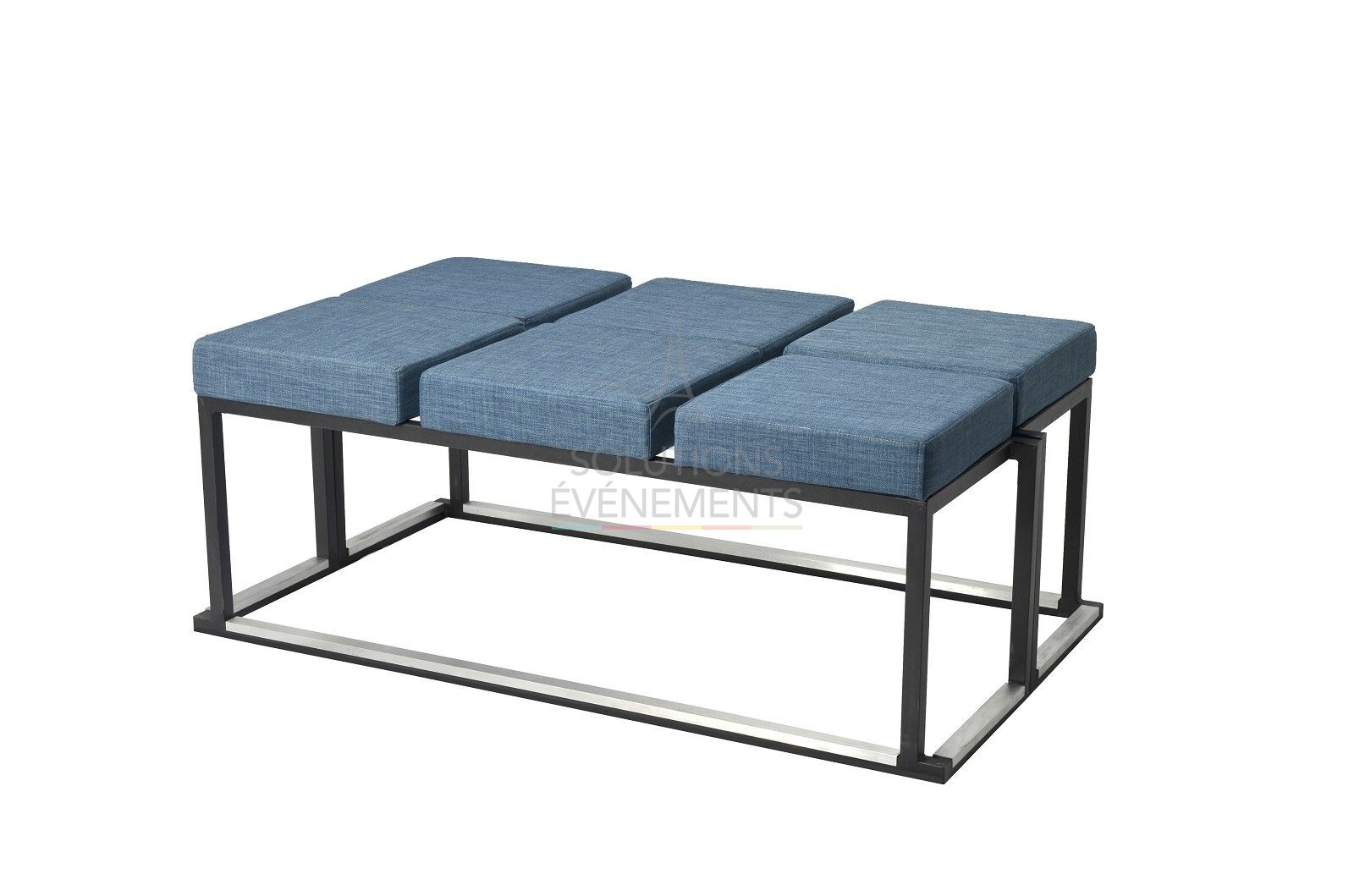 Blue fabric design bench rental