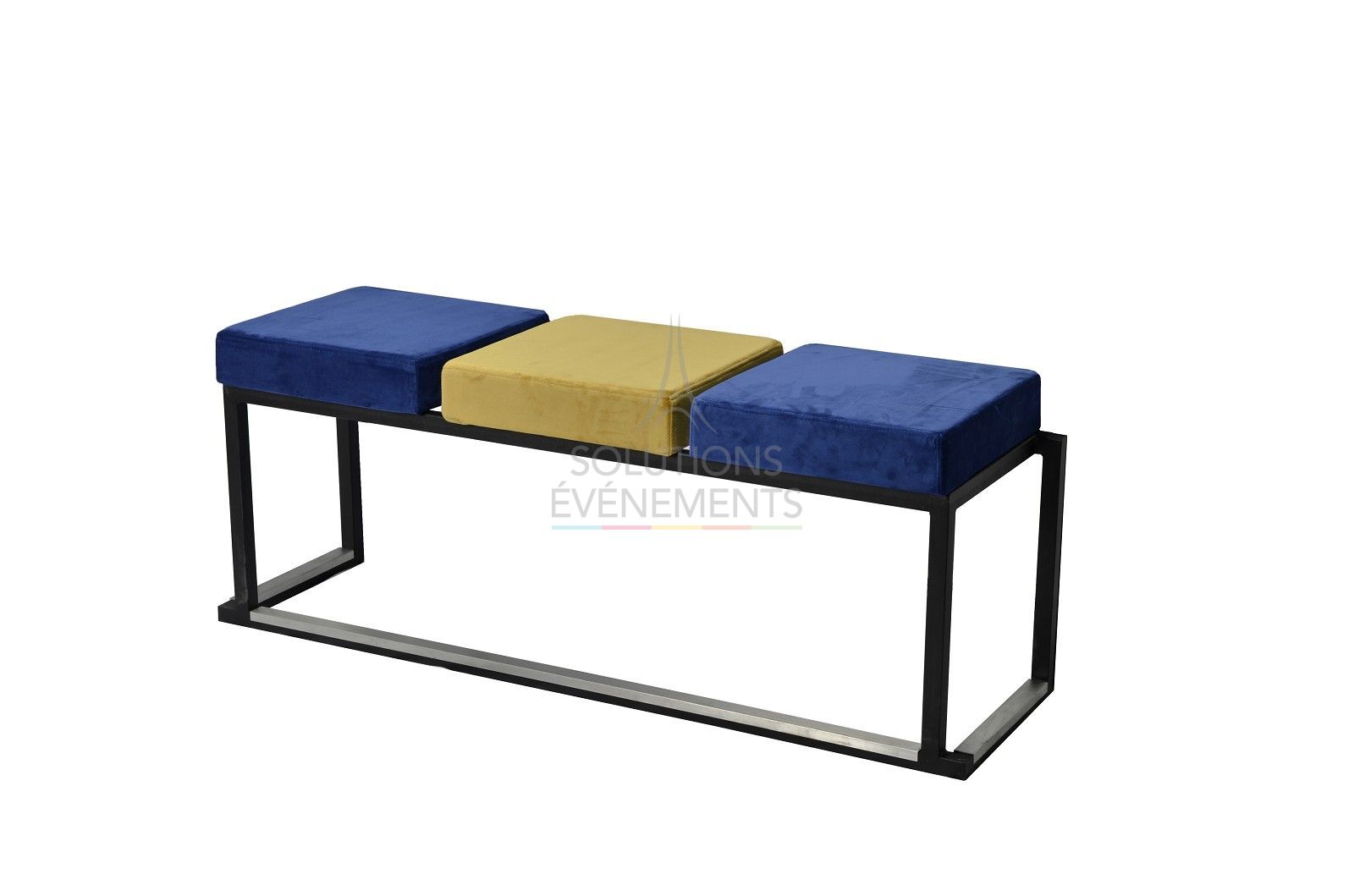 Blue and gold velvet designer bench rental