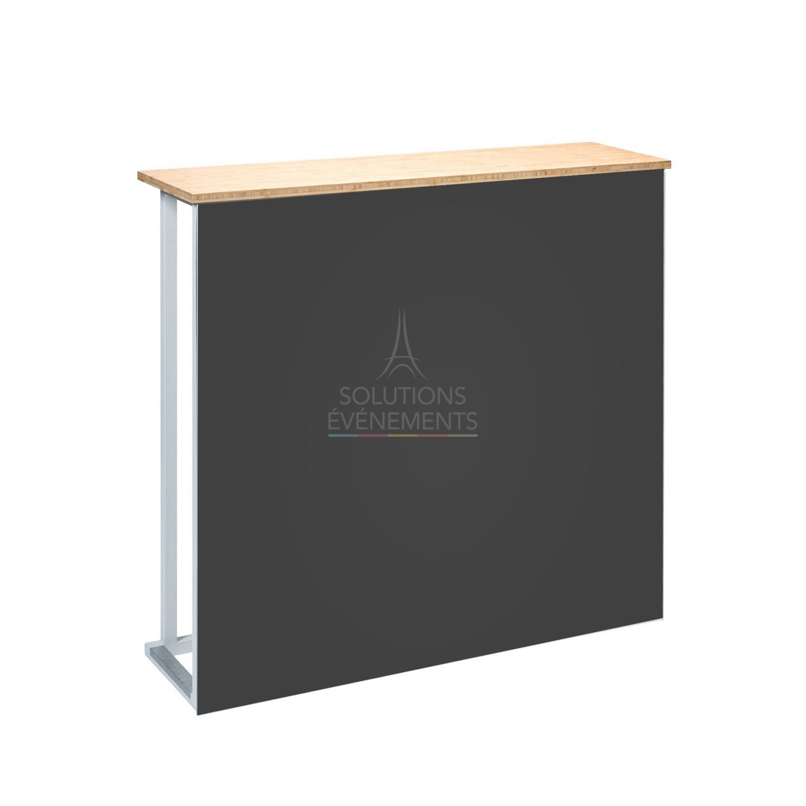 Rental of designer counter with wooden top and black PVC front