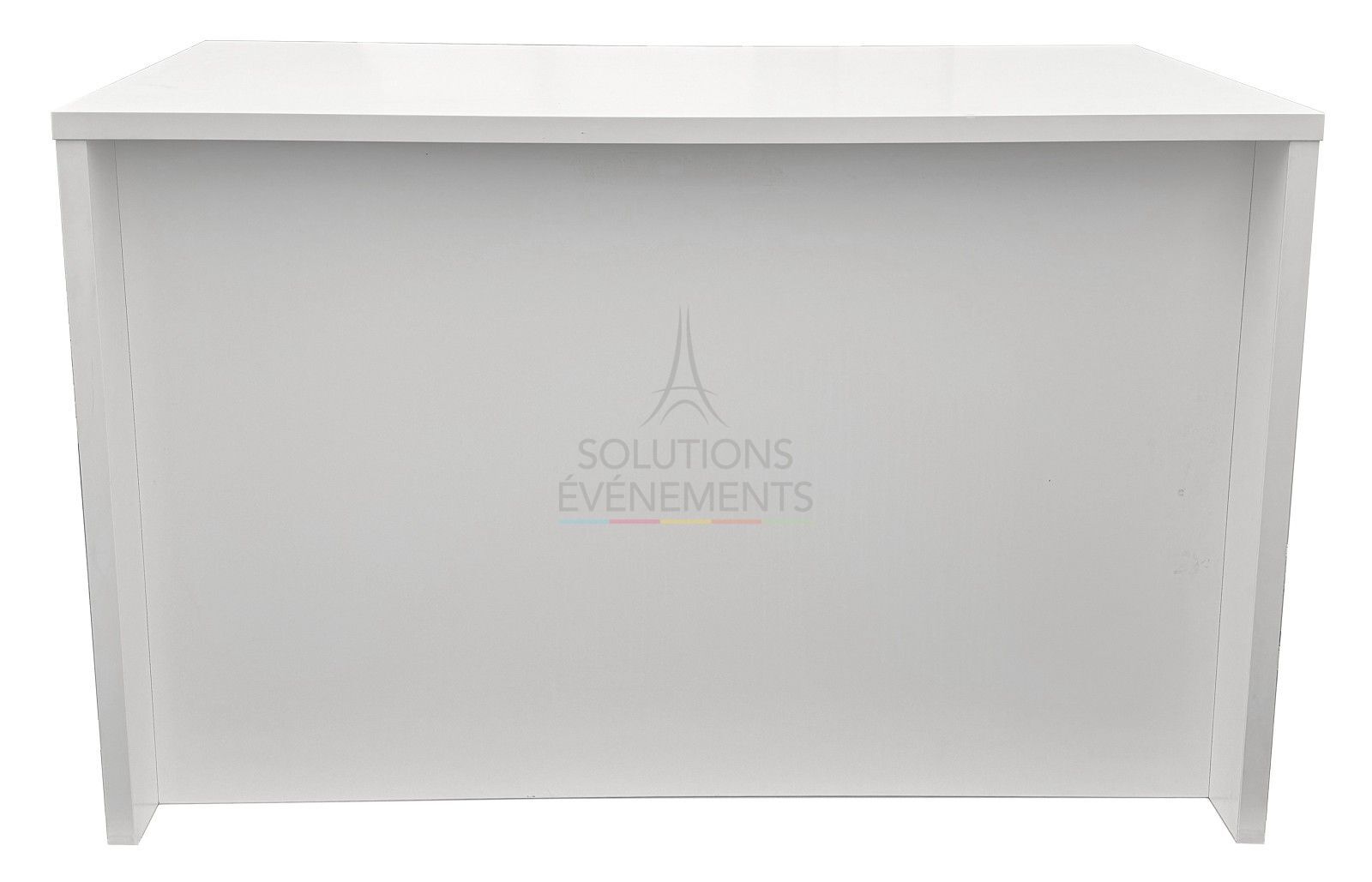 Rental of white melamine designer counter with adjustable shelves