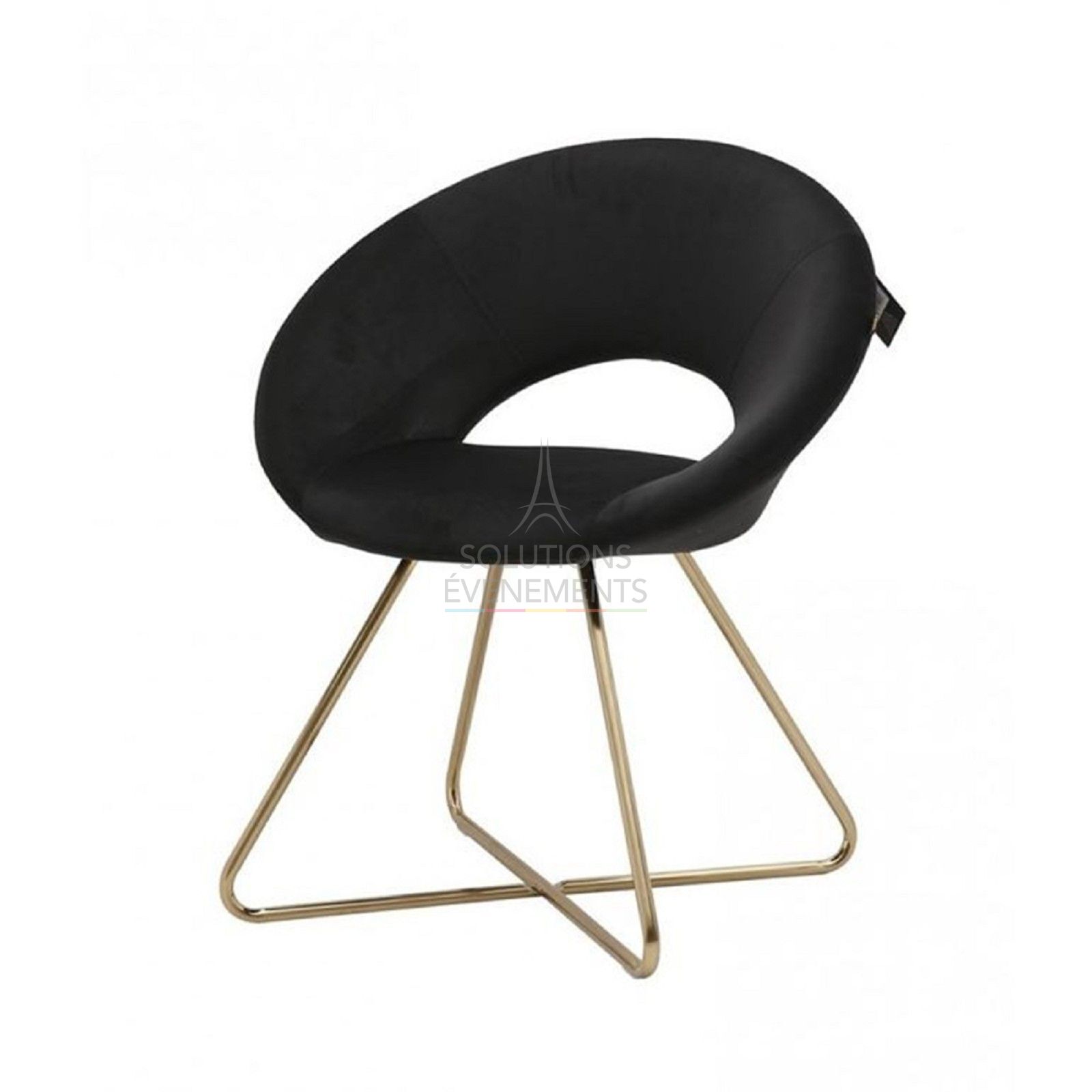 Rental of black velvet armchair with gold legs