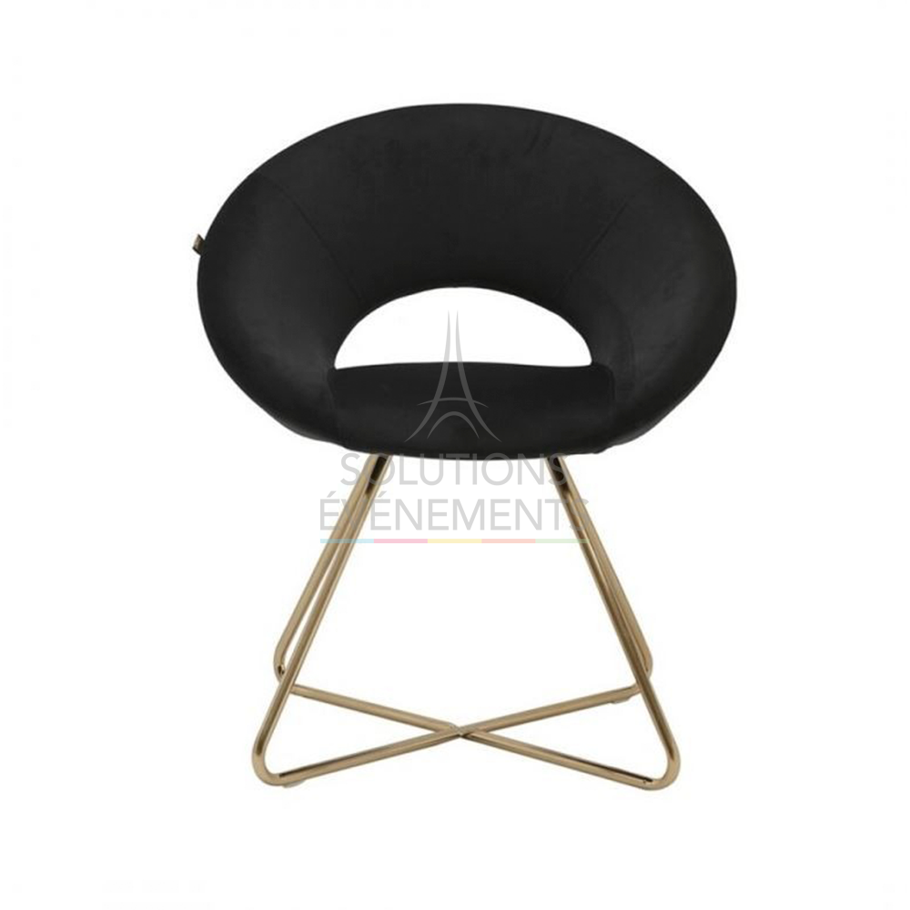 Rental of black velvet armchair with gold legs