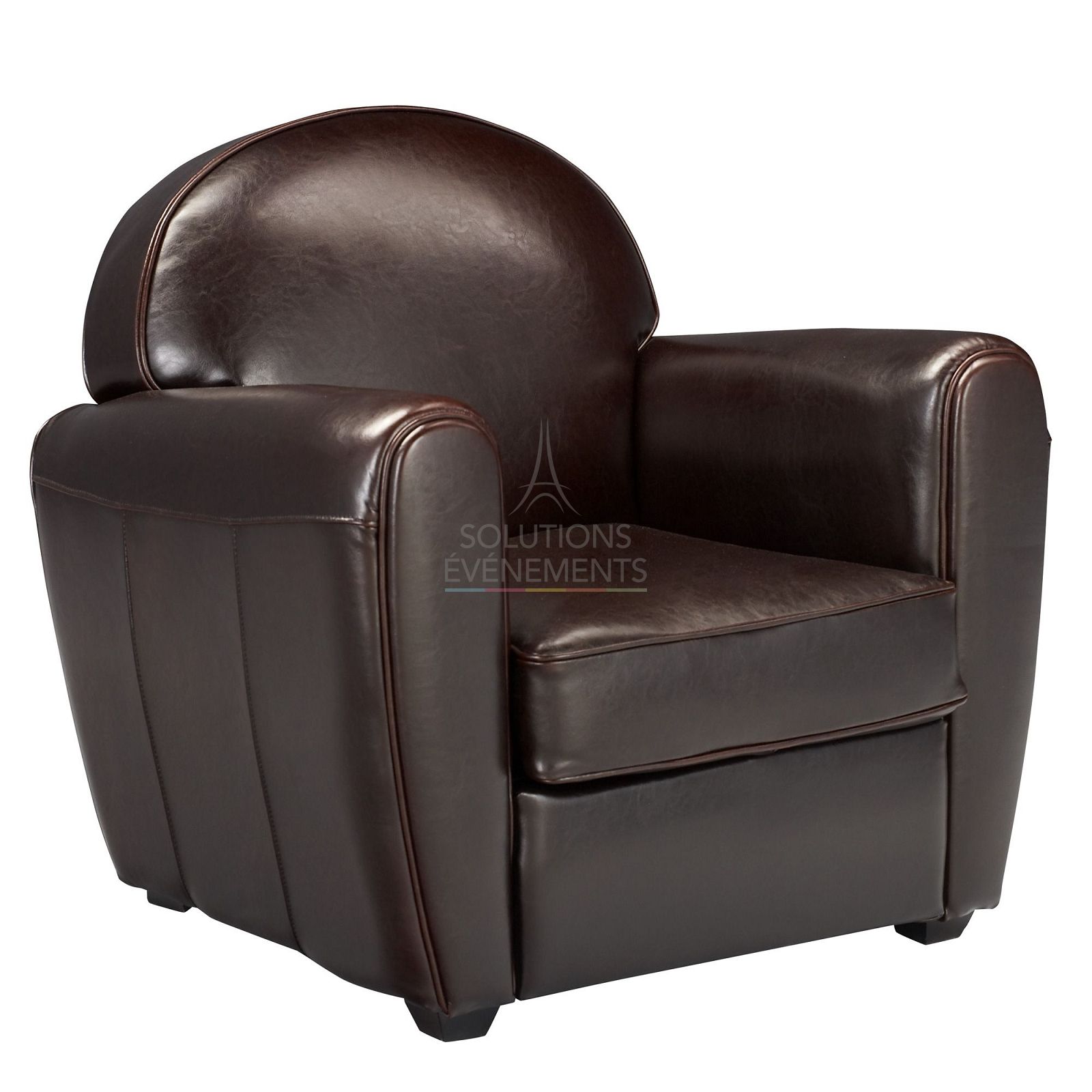 Rental of 1-seater club chair in chocolate-colored leather for events