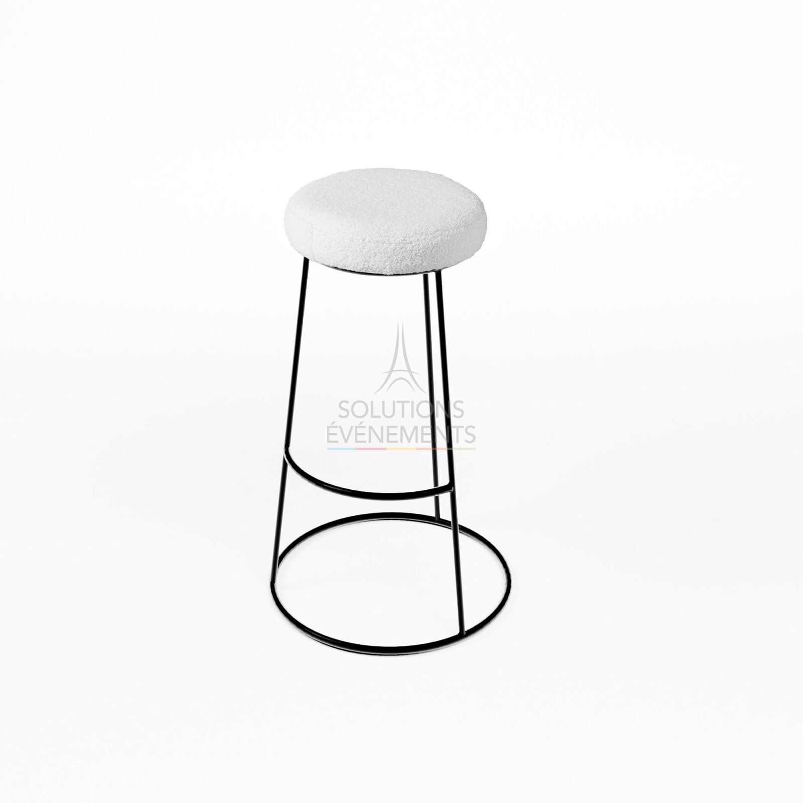 Rental black chrome high stool with white terry ottoman