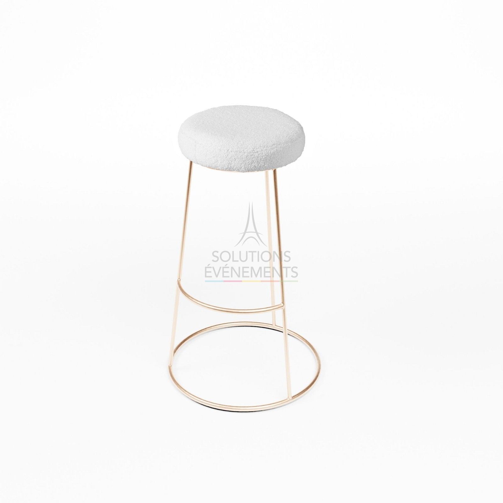 Rental high gold chrome stool with white terry ottoman