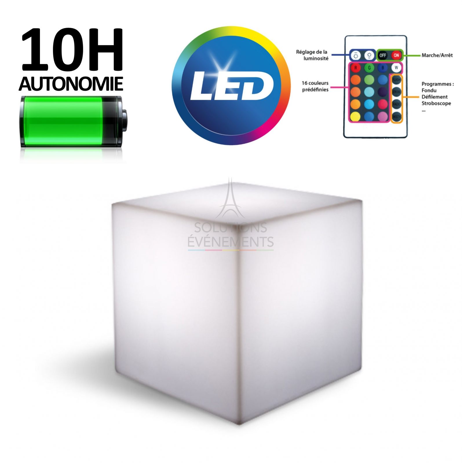Rental of 40x40x40cm light cubes with battery-powered LED lighting