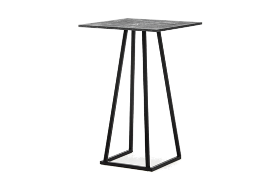 Rental of black high table with square gray marble top