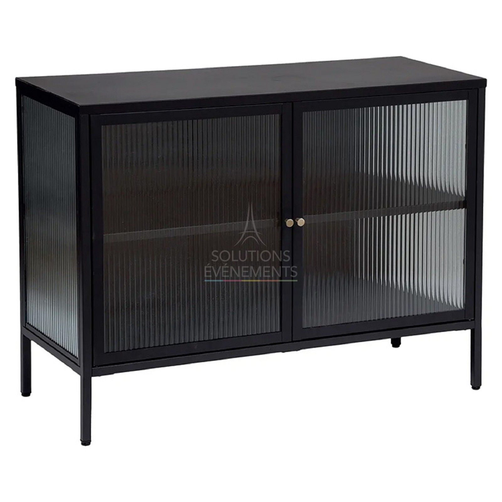 Rental of black metal buffet with 2 doors