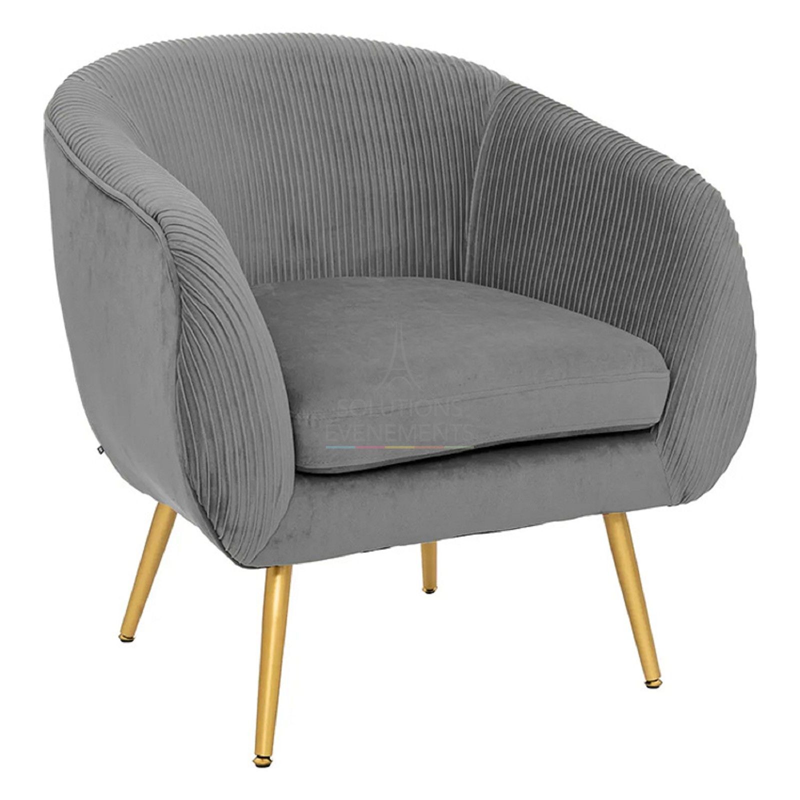 Gray velvet indoor armchair rental