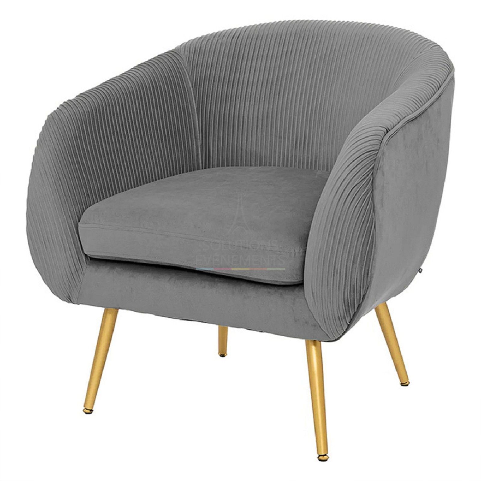 Grey velvet indoor armchair rental