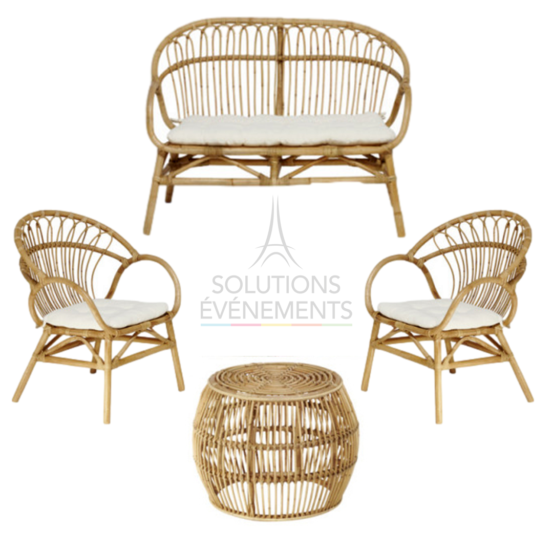 Rental of natural rattan garden furniture with cushions