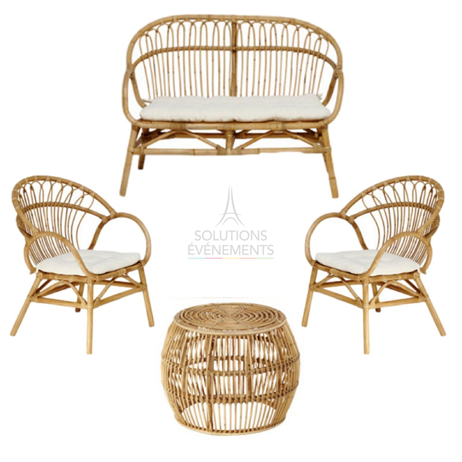 Rental of natural rattan garden furniture with cushions