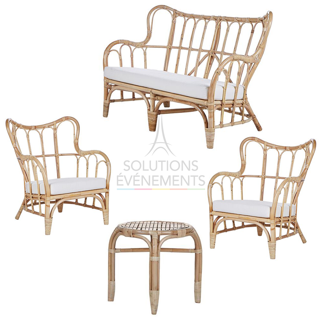 Rental of natural rattan garden furniture with cushions