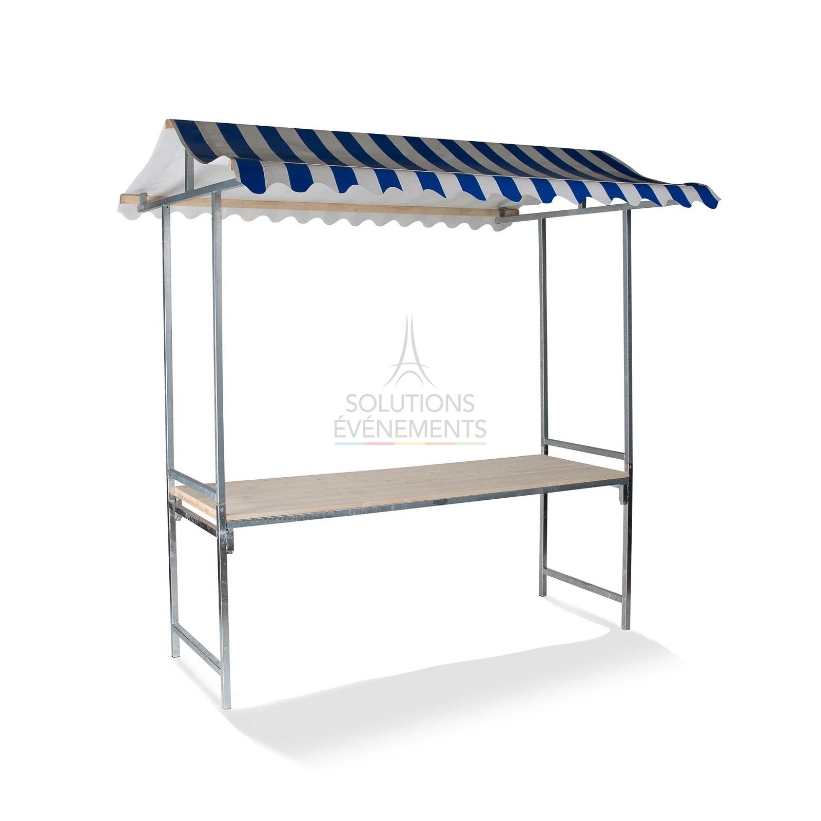 Blue and white market stall rental