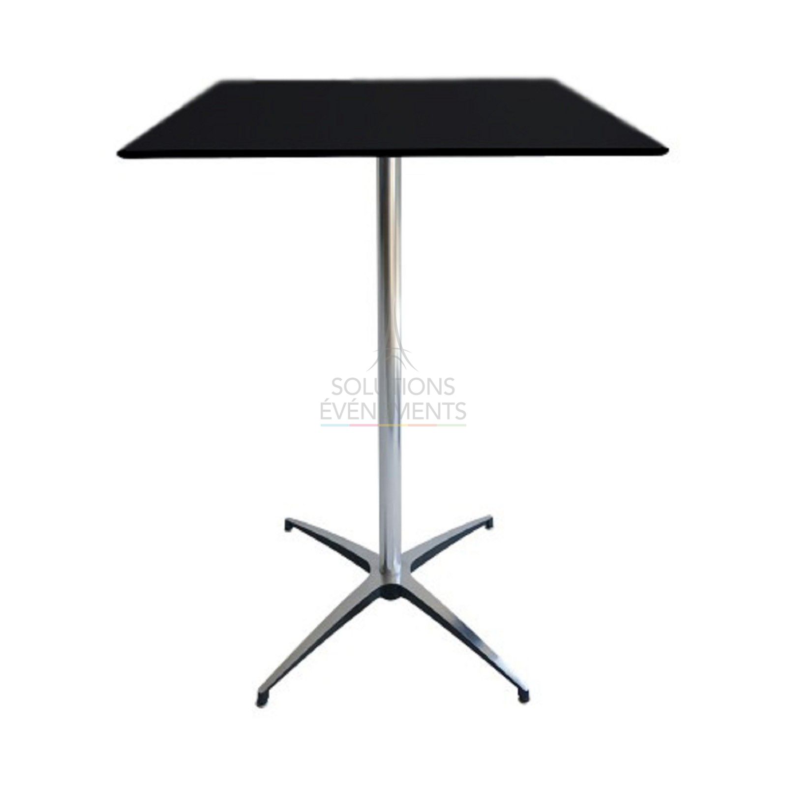 Rental of high black standing dining table 80cm in square shape