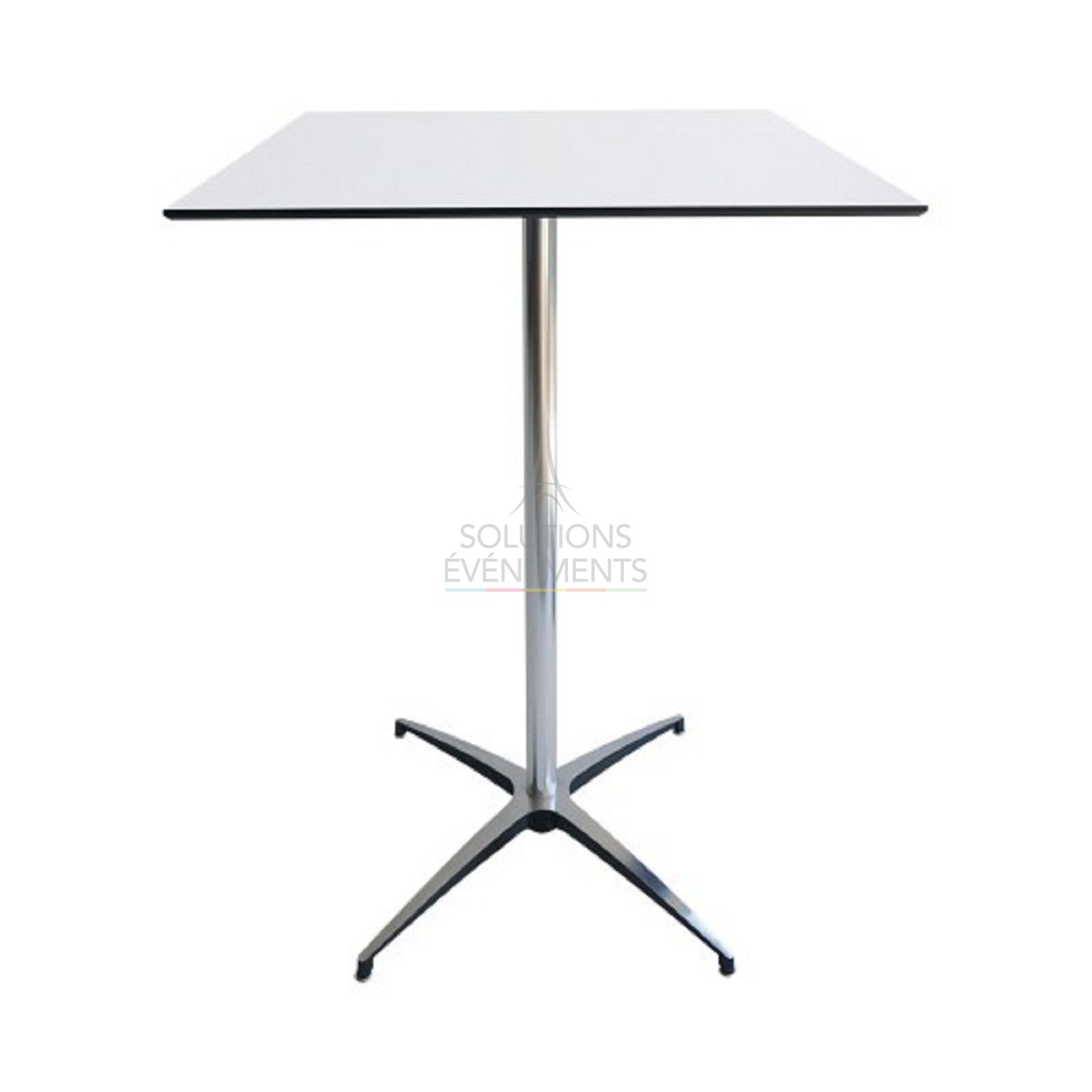 Rental of high white standing dining table 80cm in square shape