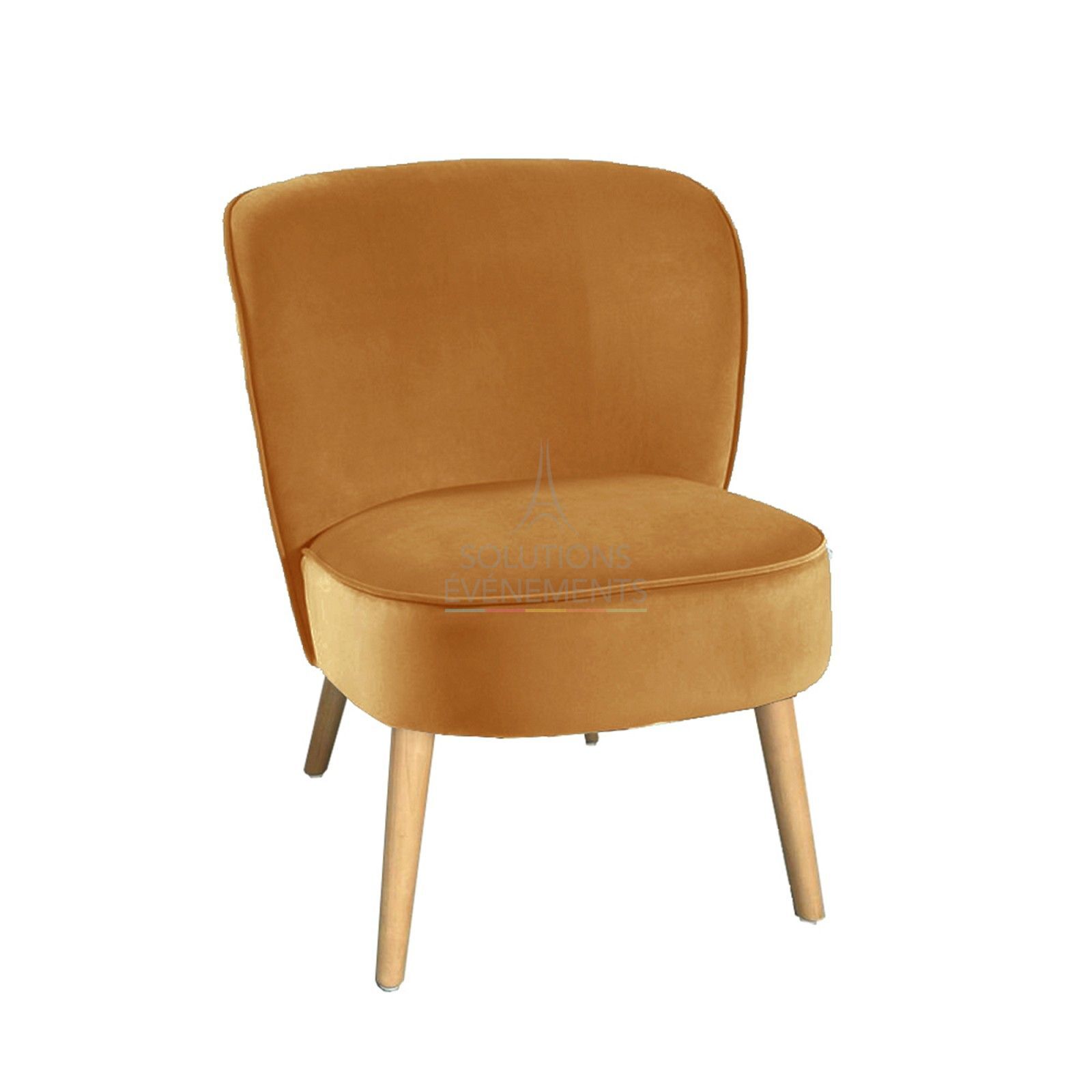 Yellow velvet toad armchair rental