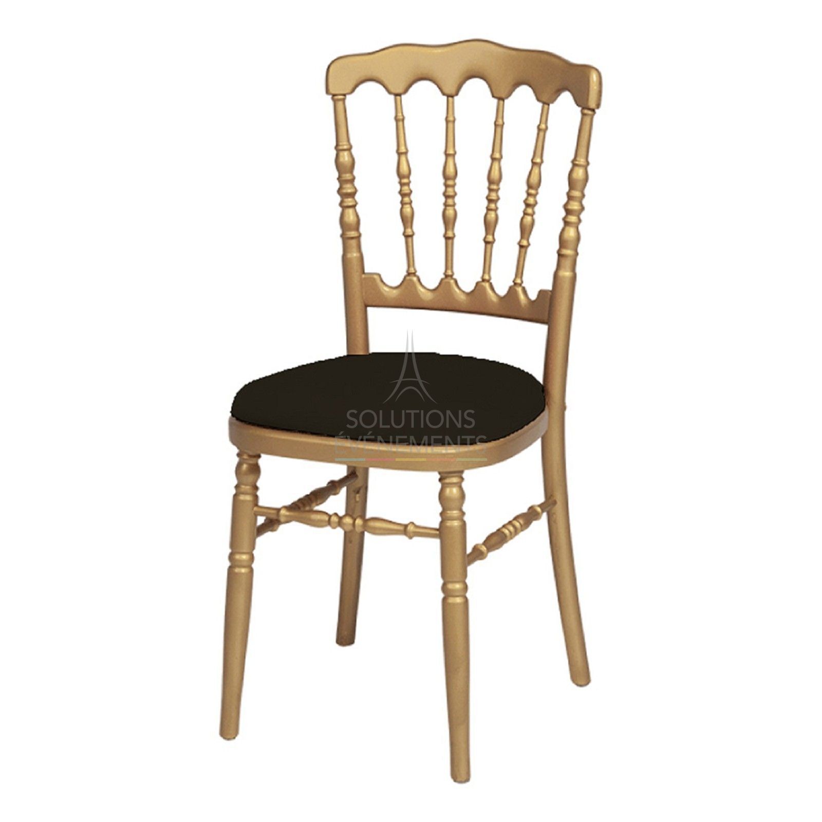 Rental of gold napoleon chair with black seat