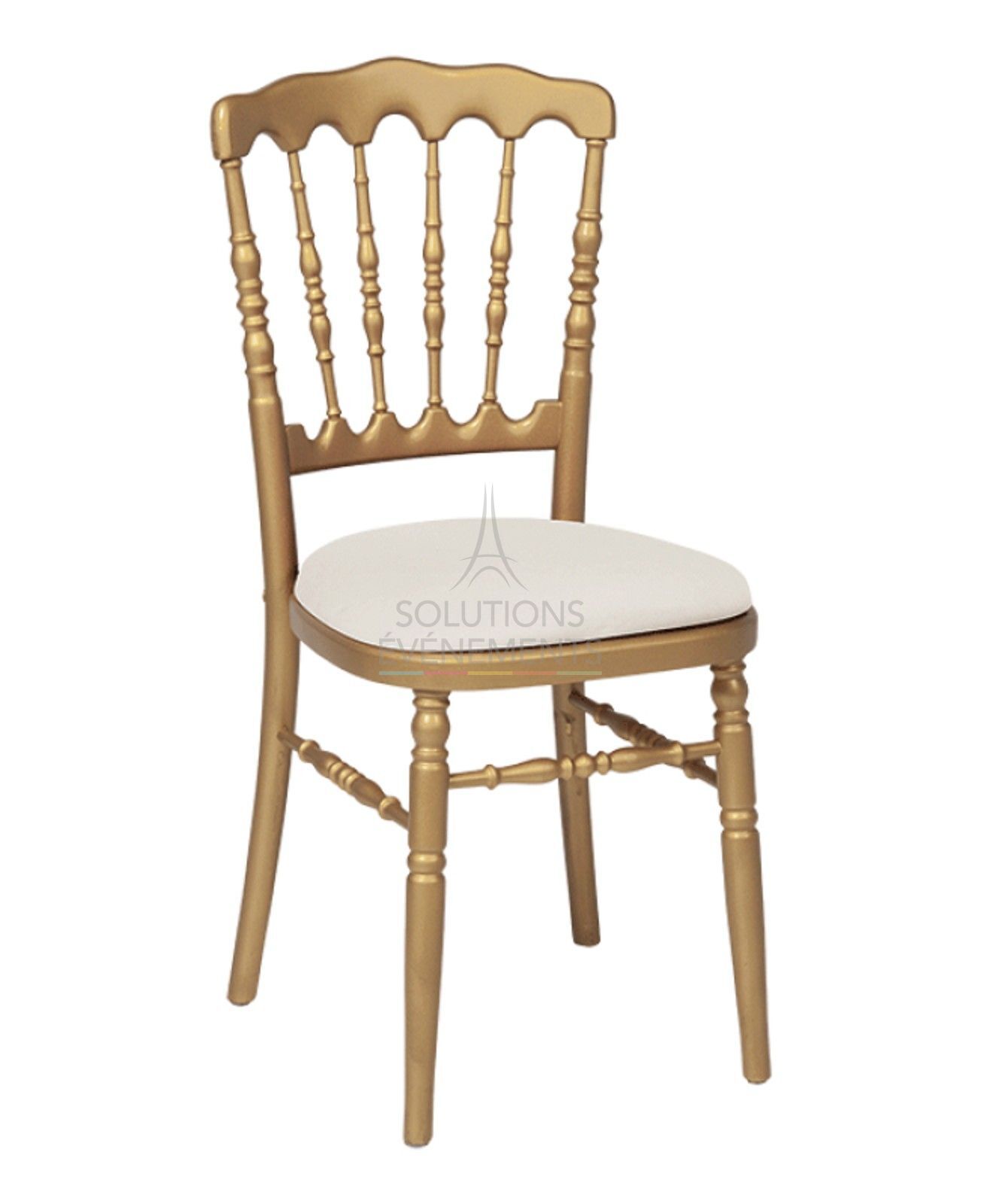 Rental of gold napoleon chair with white seat