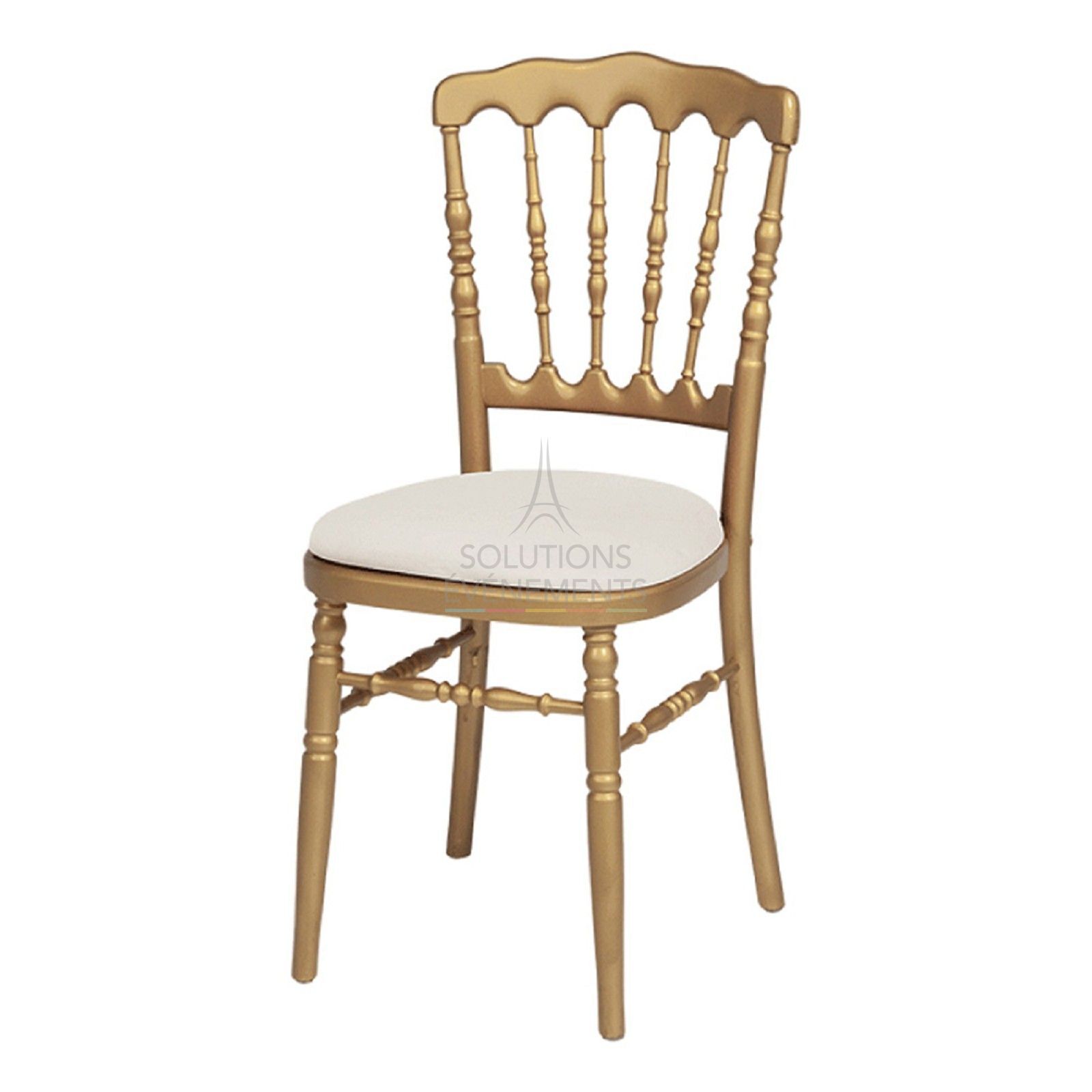 Rental of gold napoleon chair with white seat