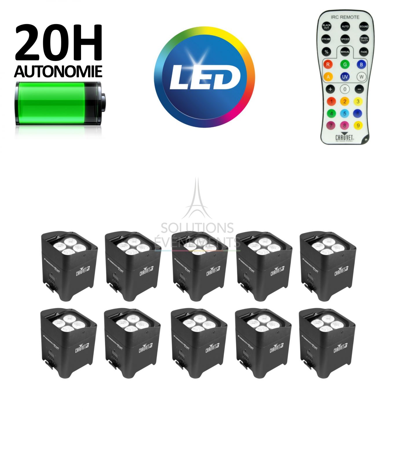 Rental of 10 battery-powered LED projectors