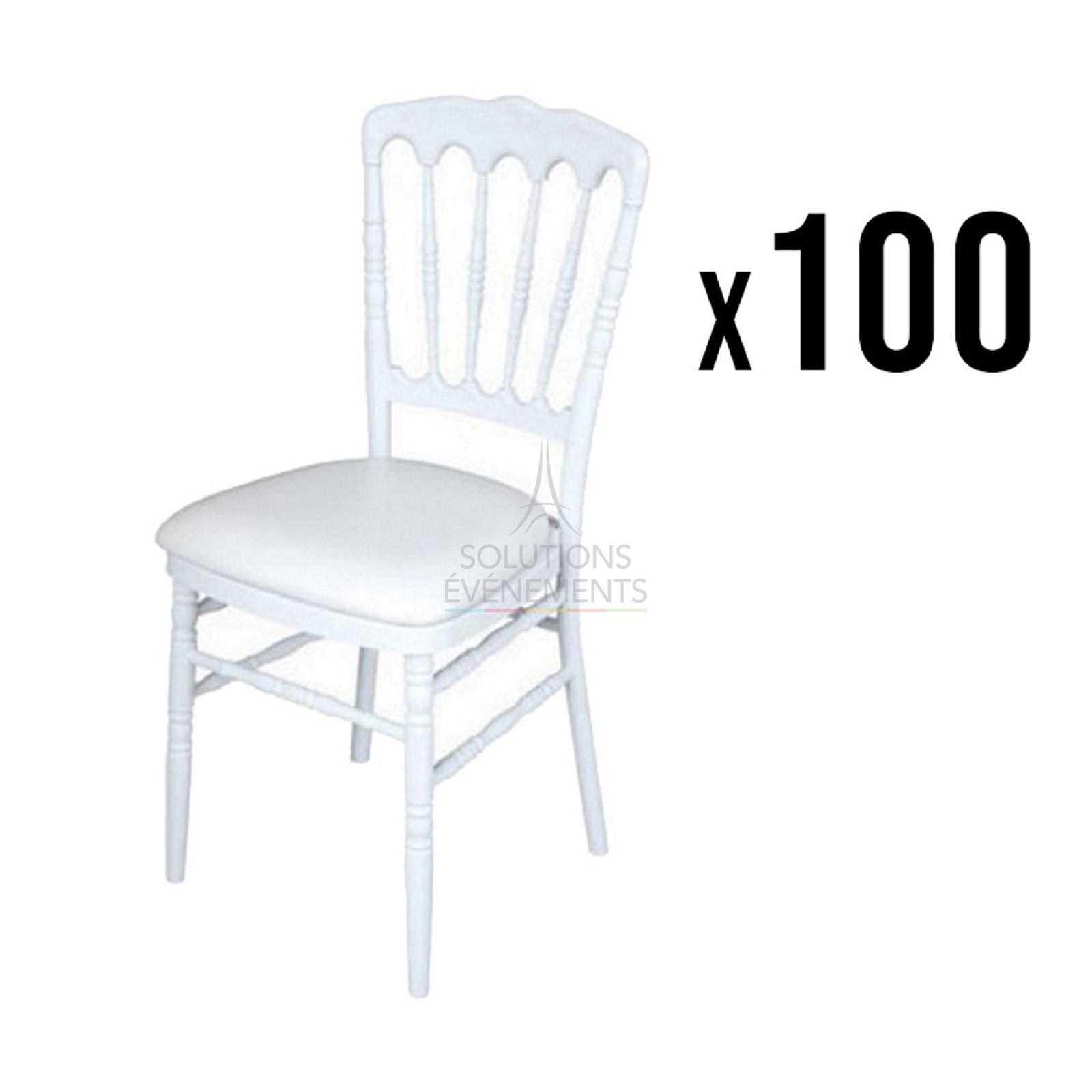 Location de 100 chaises Napoleon recyclables blanches avec assise blanche