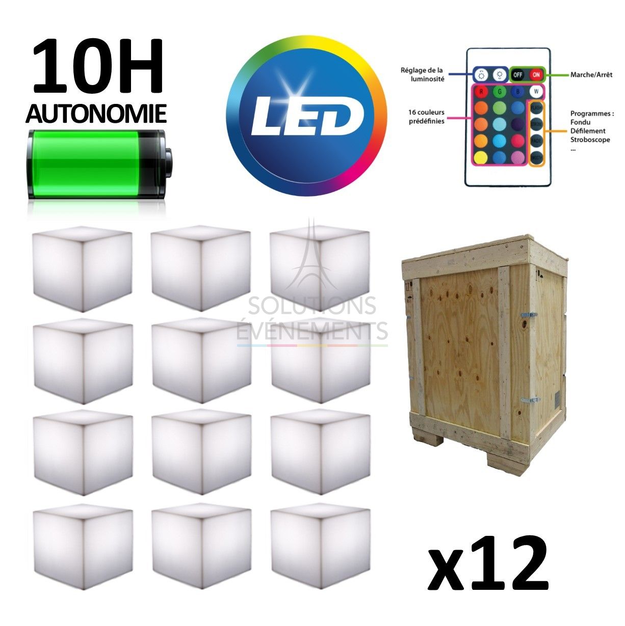 Rental of a pack of 12 wireless LED light cubes