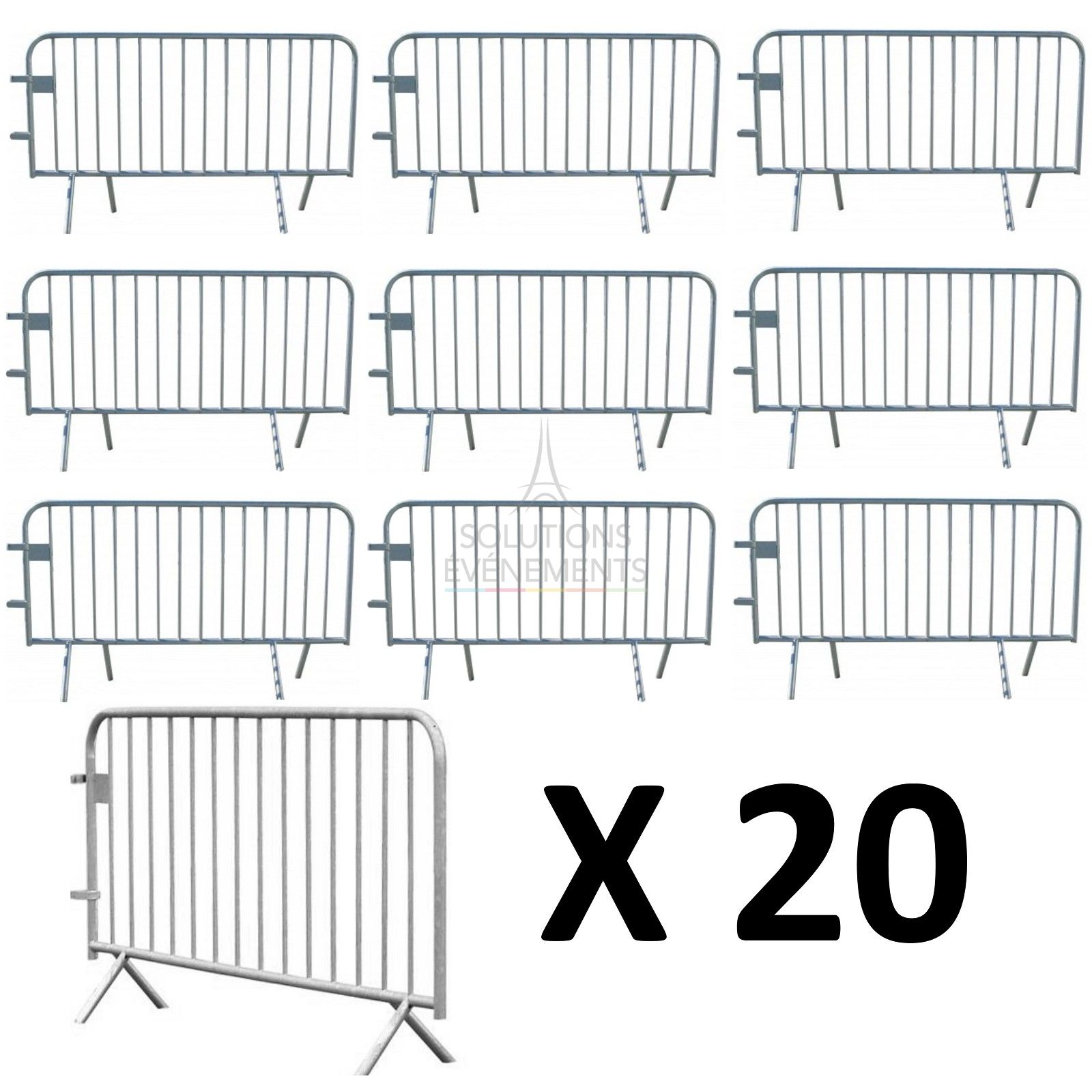 20 Galvanized metal police barriers for crowd guidance