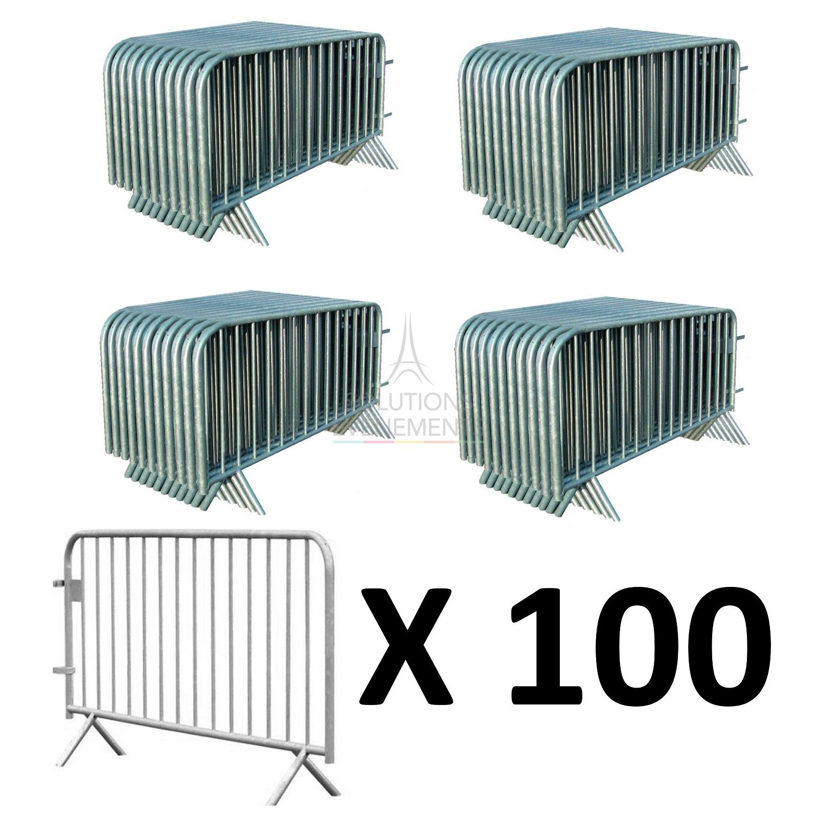 100 Galvanized metal police barriers for crowd guidance