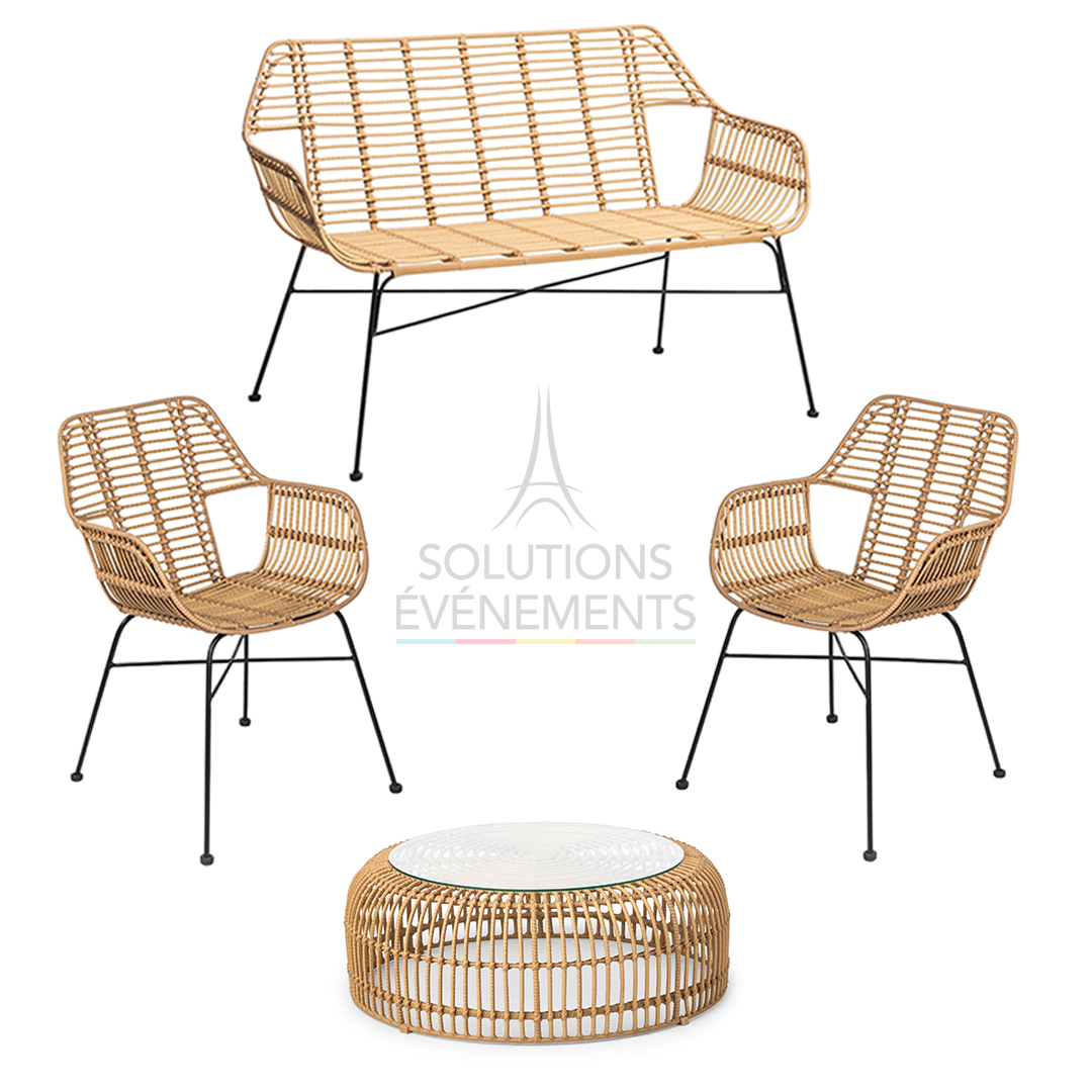 Rattan garden furniture rental with cushions